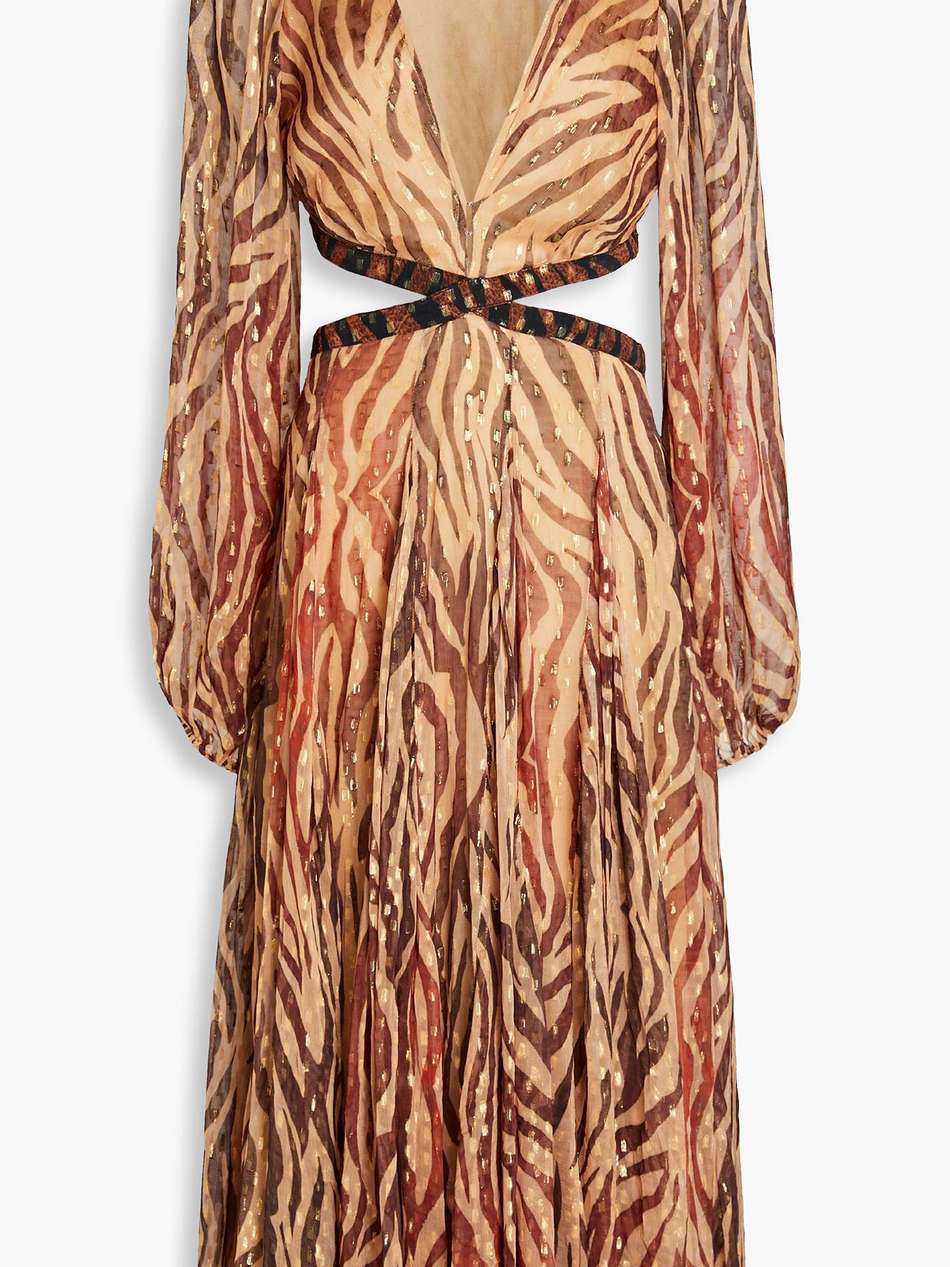 cutout metallic fil coupé voile midi dress