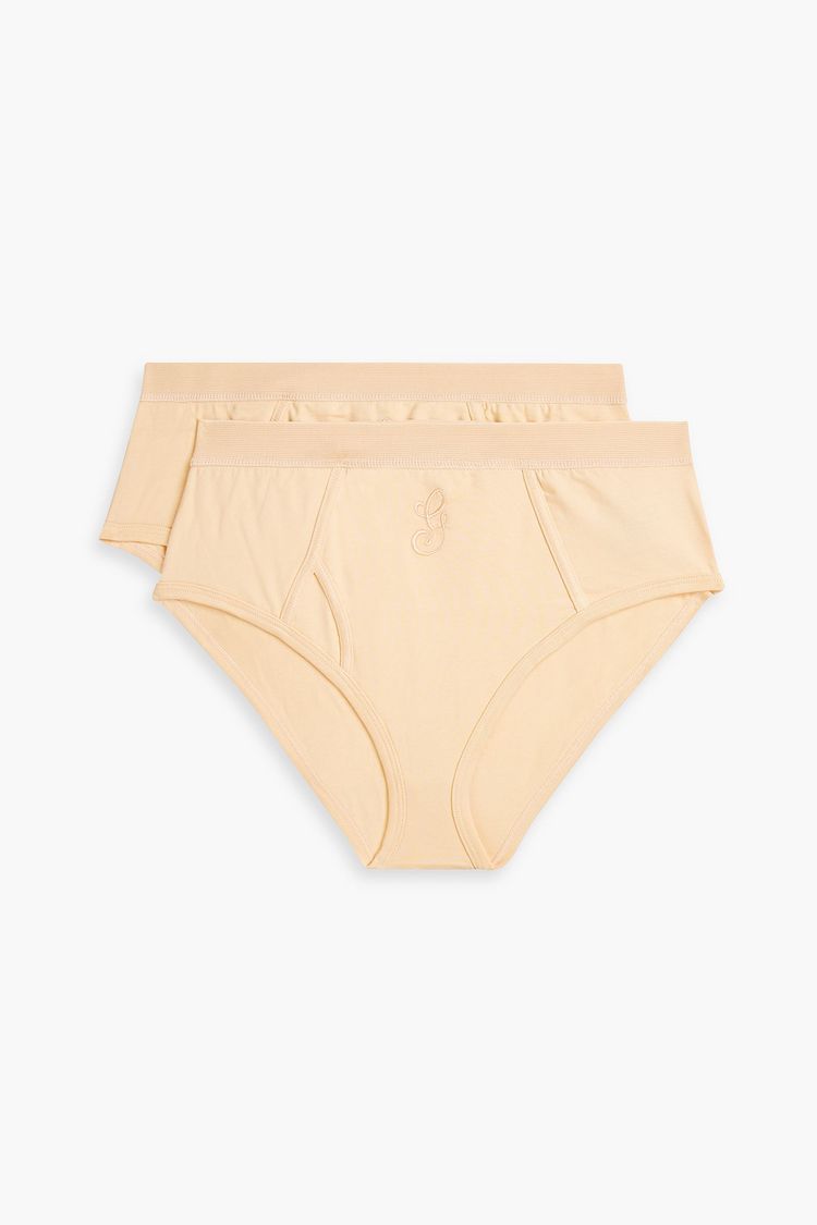 GANNI Embroidered stretchcotton jersey highrise briefs THE