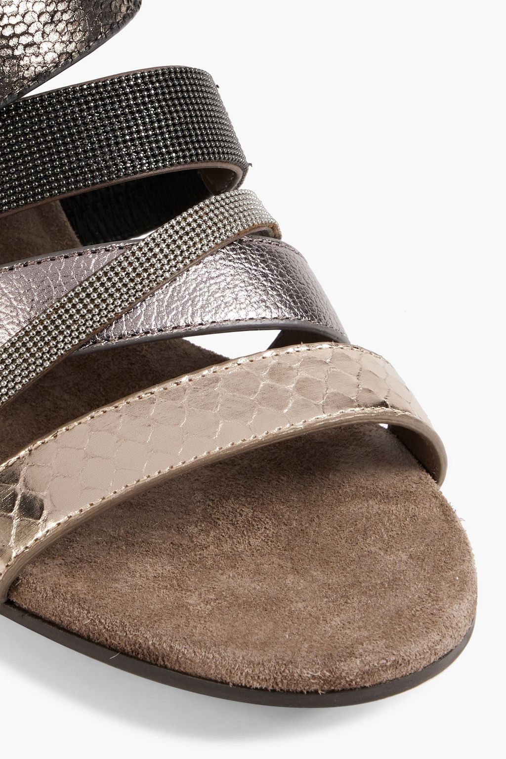 BRUNELLO CUCINELLI Sandalen aus Metallic-Leder mit Zierperlen