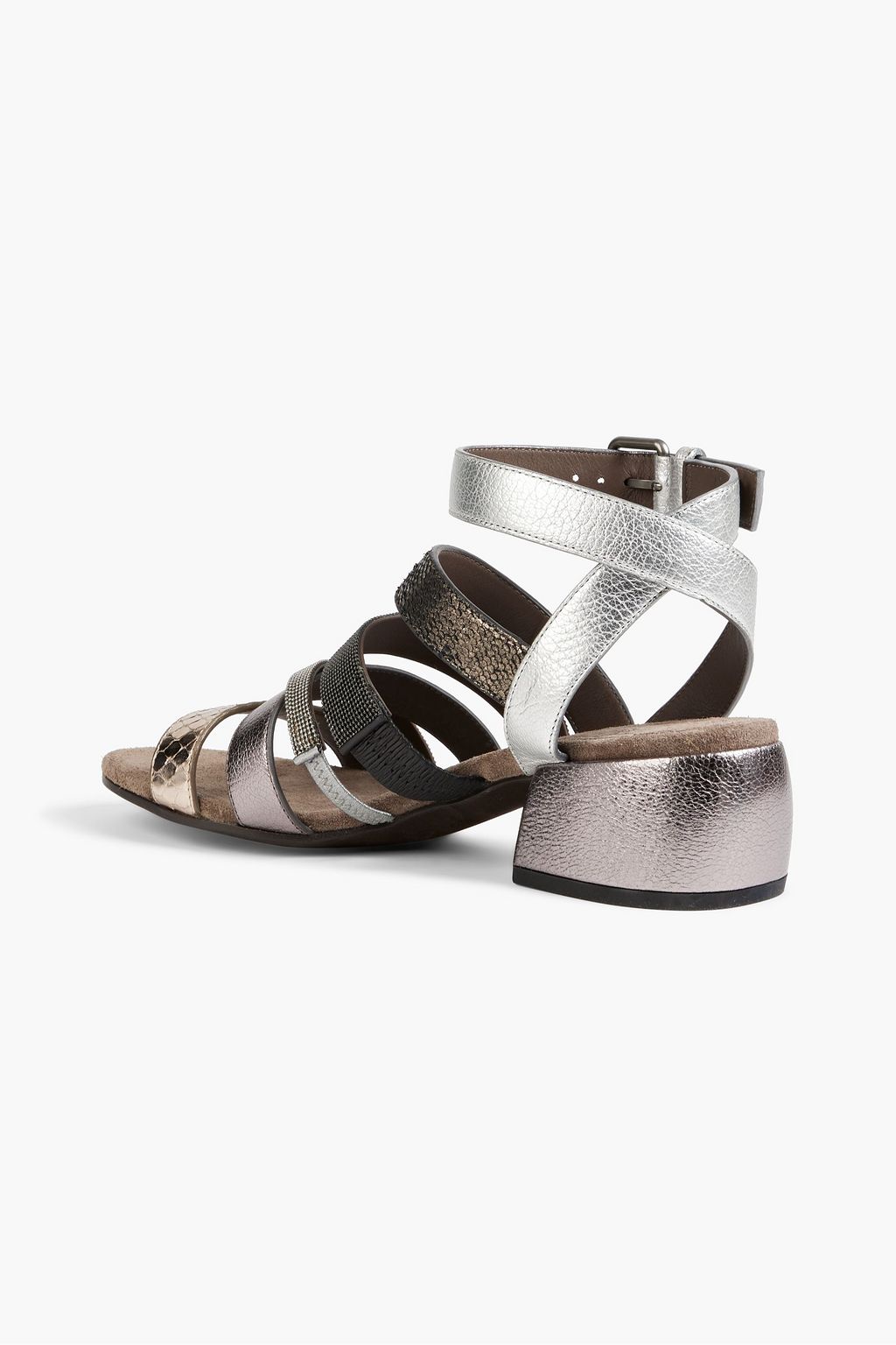 BRUNELLO CUCINELLI Sandalen aus Metallic-Leder mit Zierperlen
