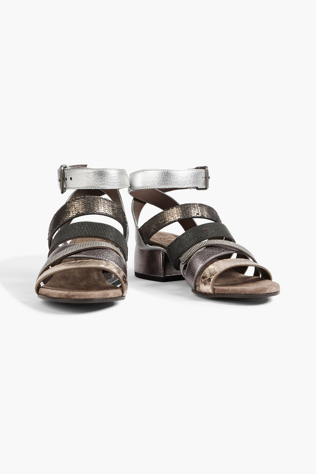 BRUNELLO CUCINELLI Sandalen aus Metallic-Leder mit Zierperlen