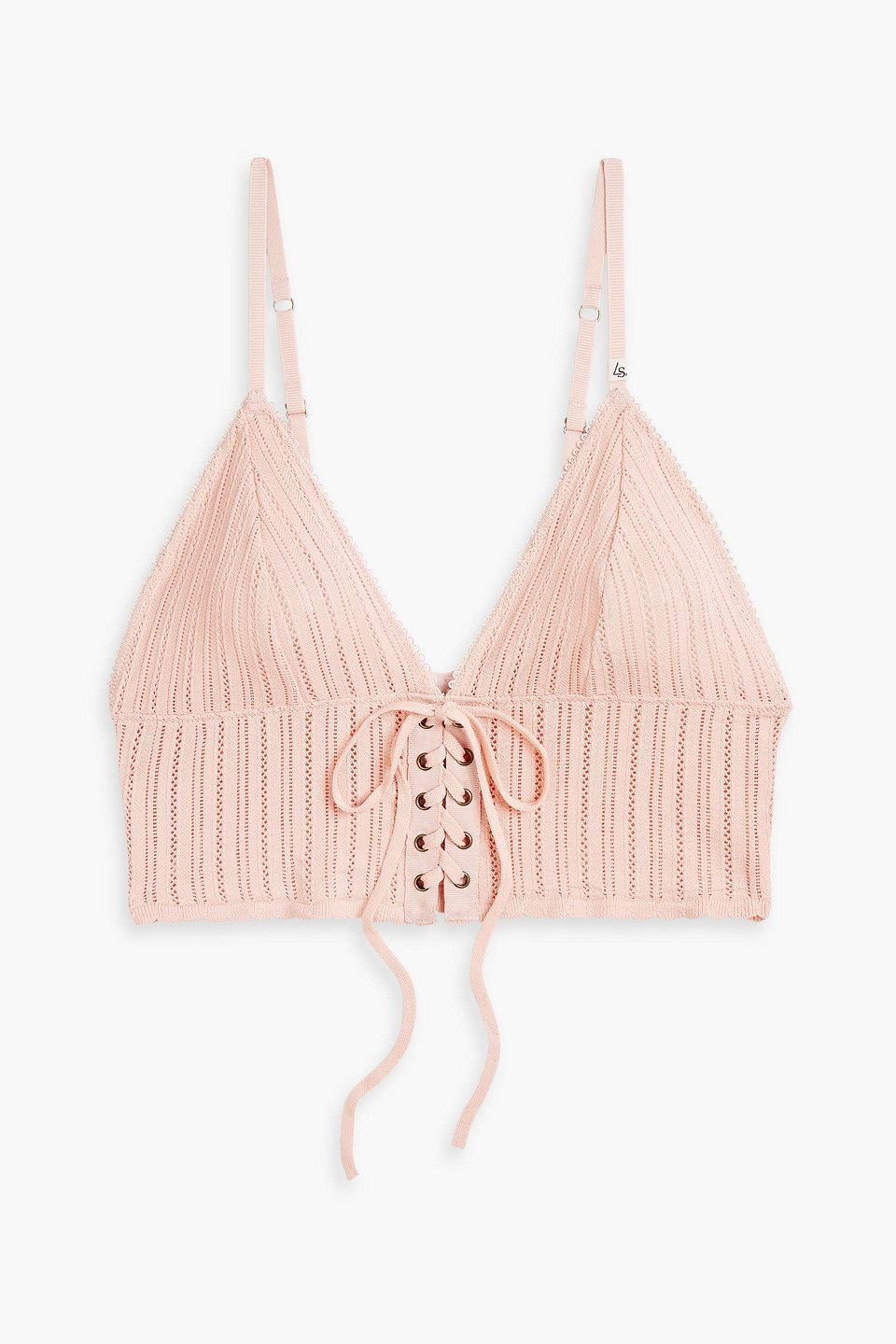 Dawn lace-up pointelle-knit bralette