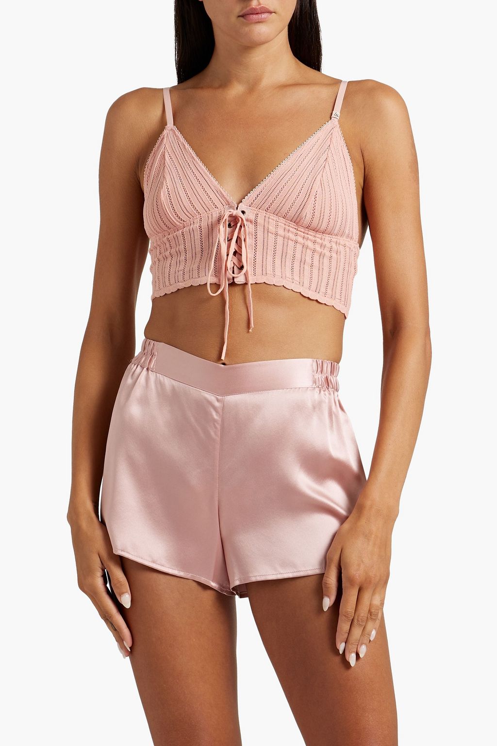 LOVE STORIES Dawn lace-up pointelle-knit bralette