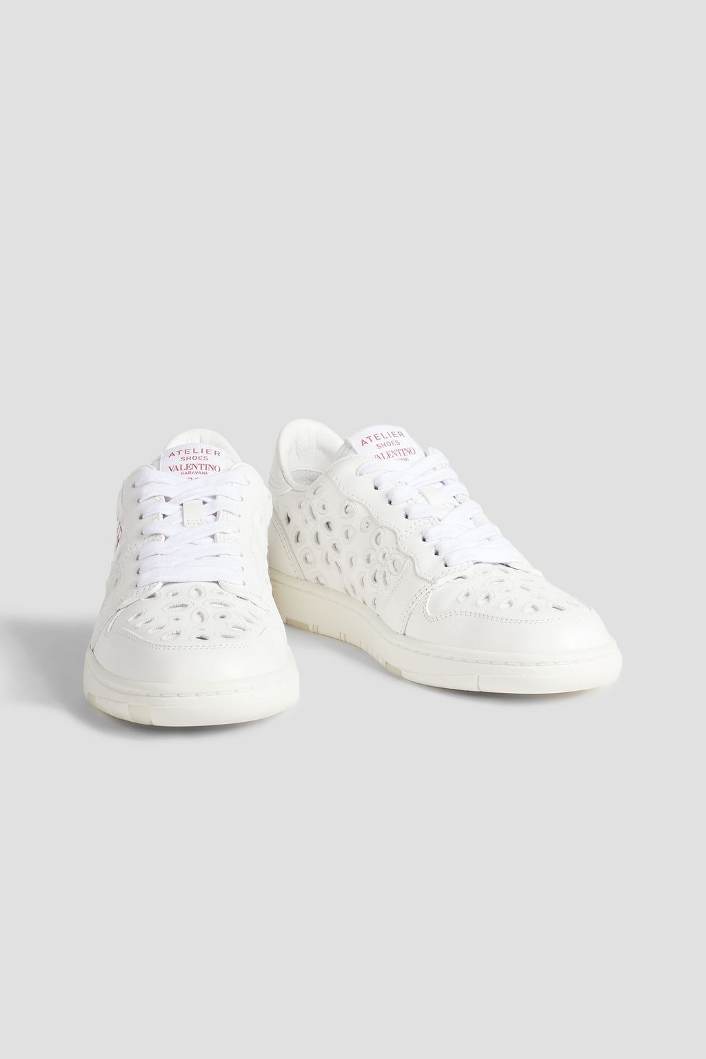 VALENTINO GARAVANI Atelier San Gallo printed broderie anglaise leather sneakers