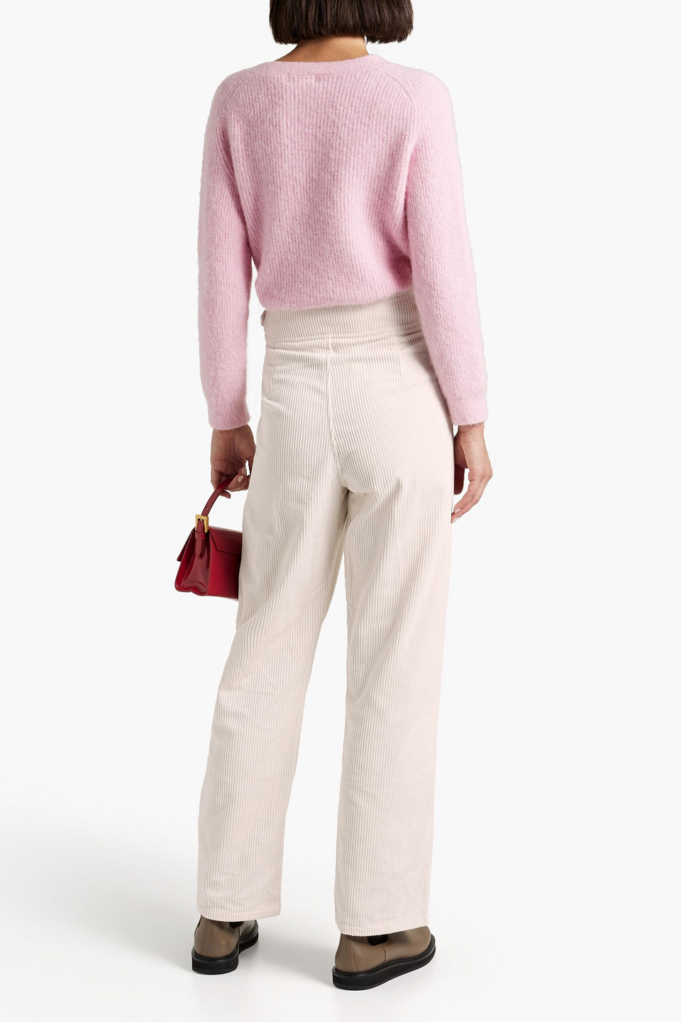 Shop The Line By K Pleated Cotton-corduroy Straight-leg Pants In Ivory