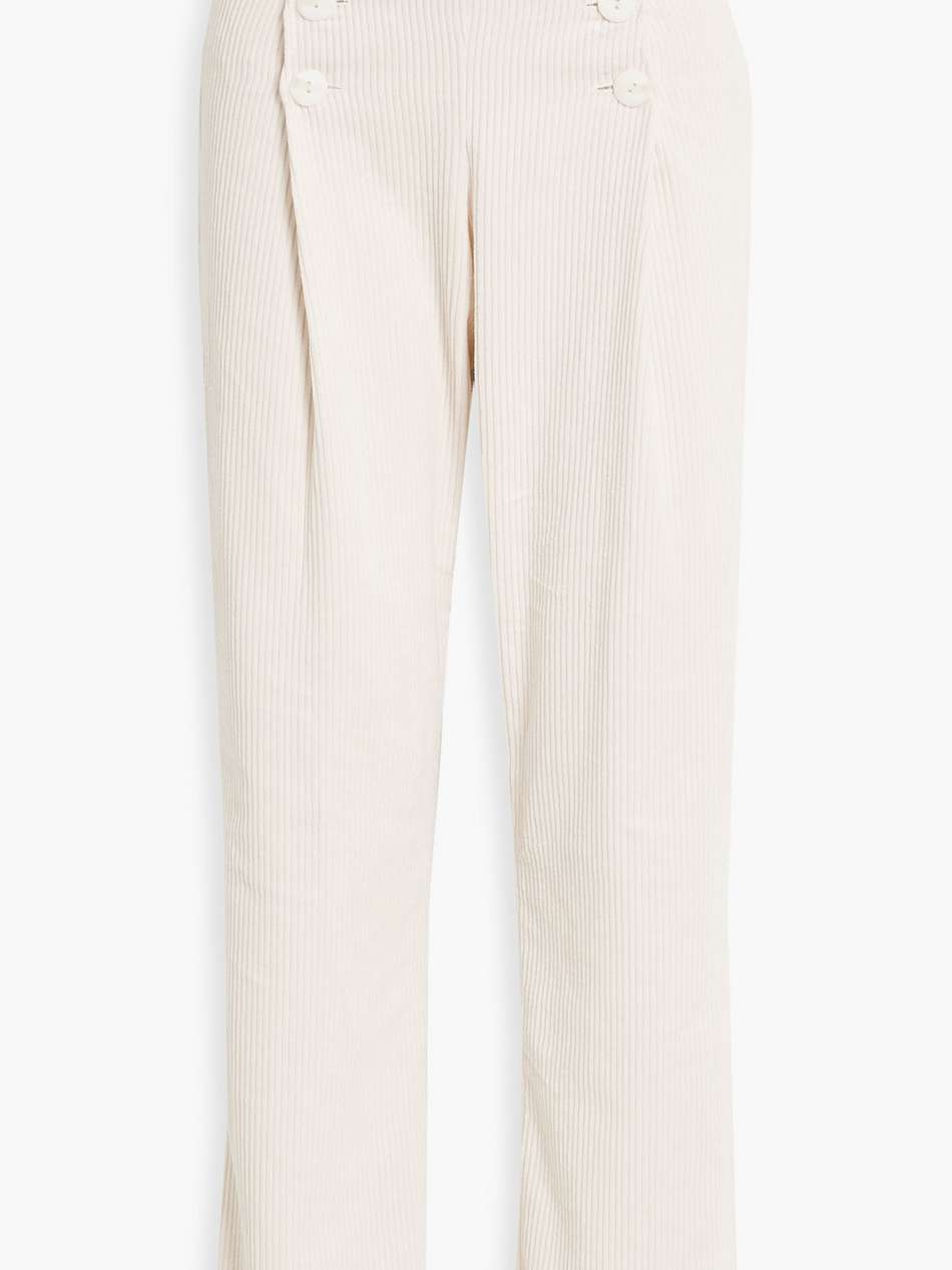 pleated cotton-corduroy straight-leg pants