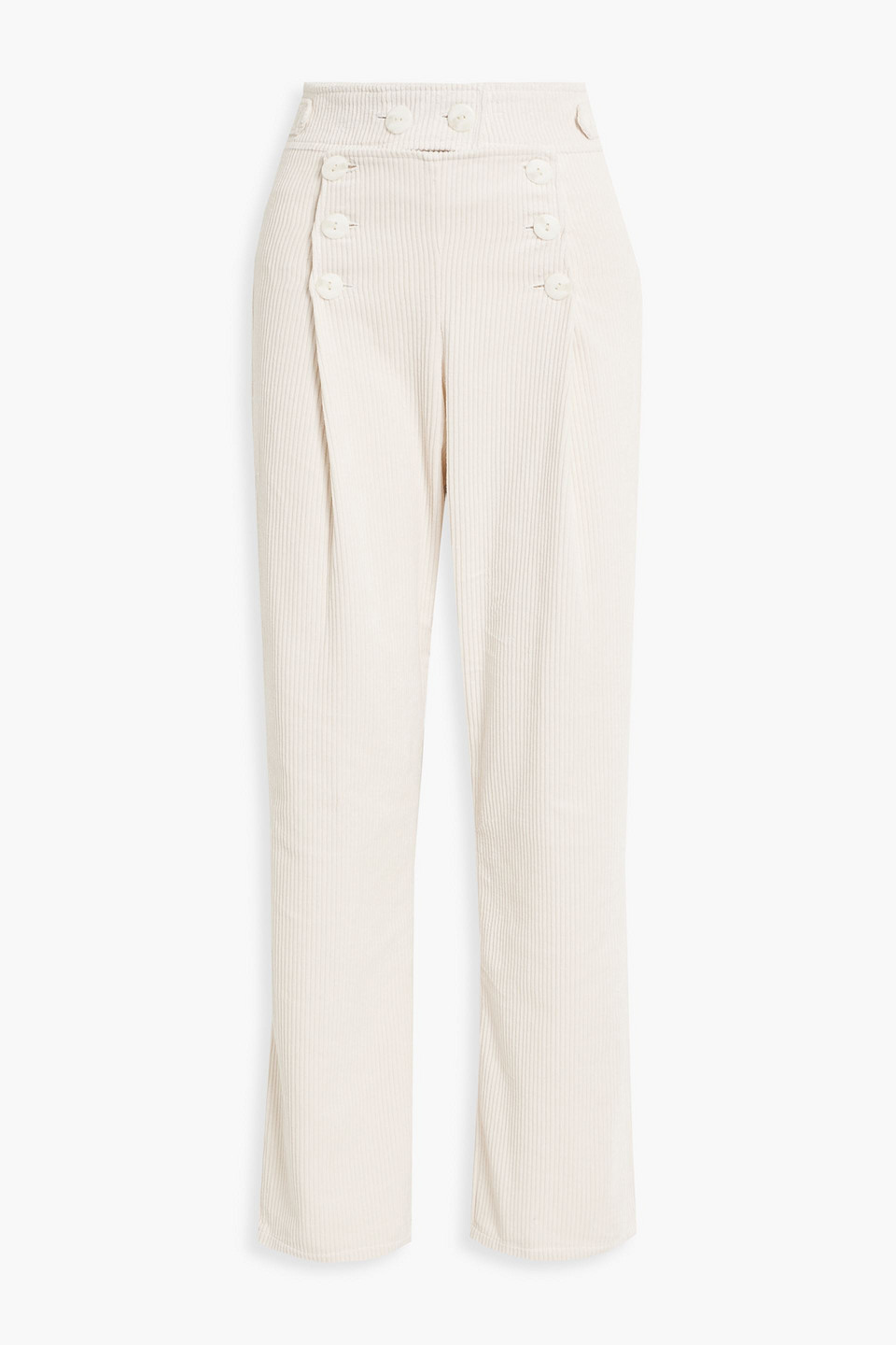 The Line By K Pleated Cotton-corduroy Straight-leg Pants In Ivory