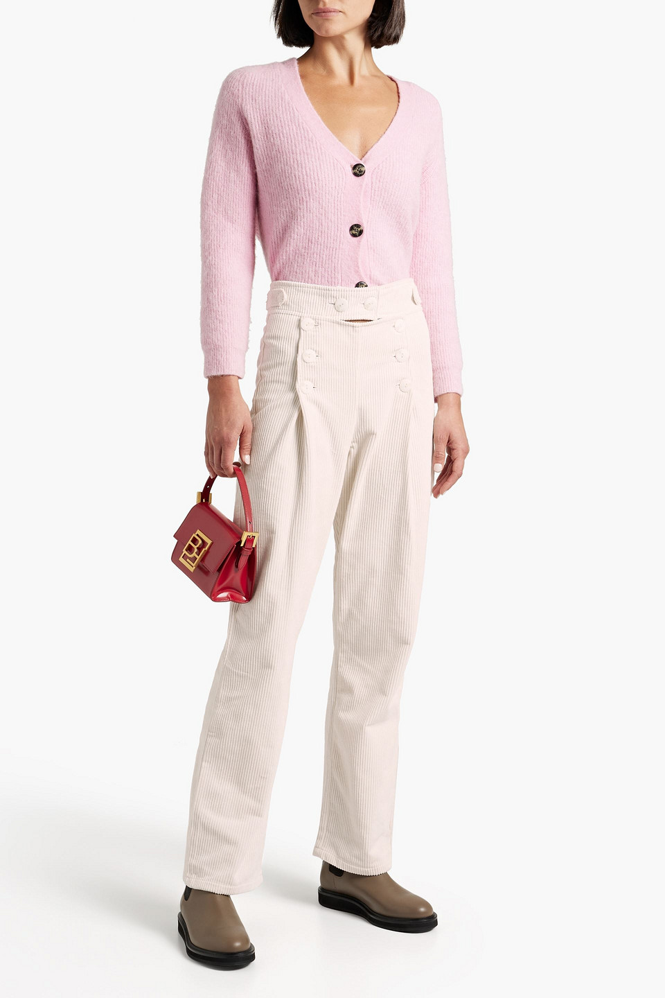 Shop The Line By K Pleated Cotton-corduroy Straight-leg Pants In Ivory