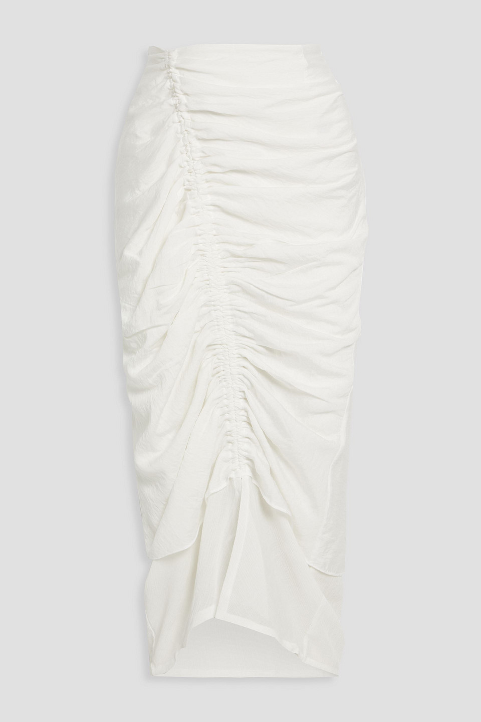 The Line By K Leomie Ruched Voile And Georgette Midi Skirt In White
