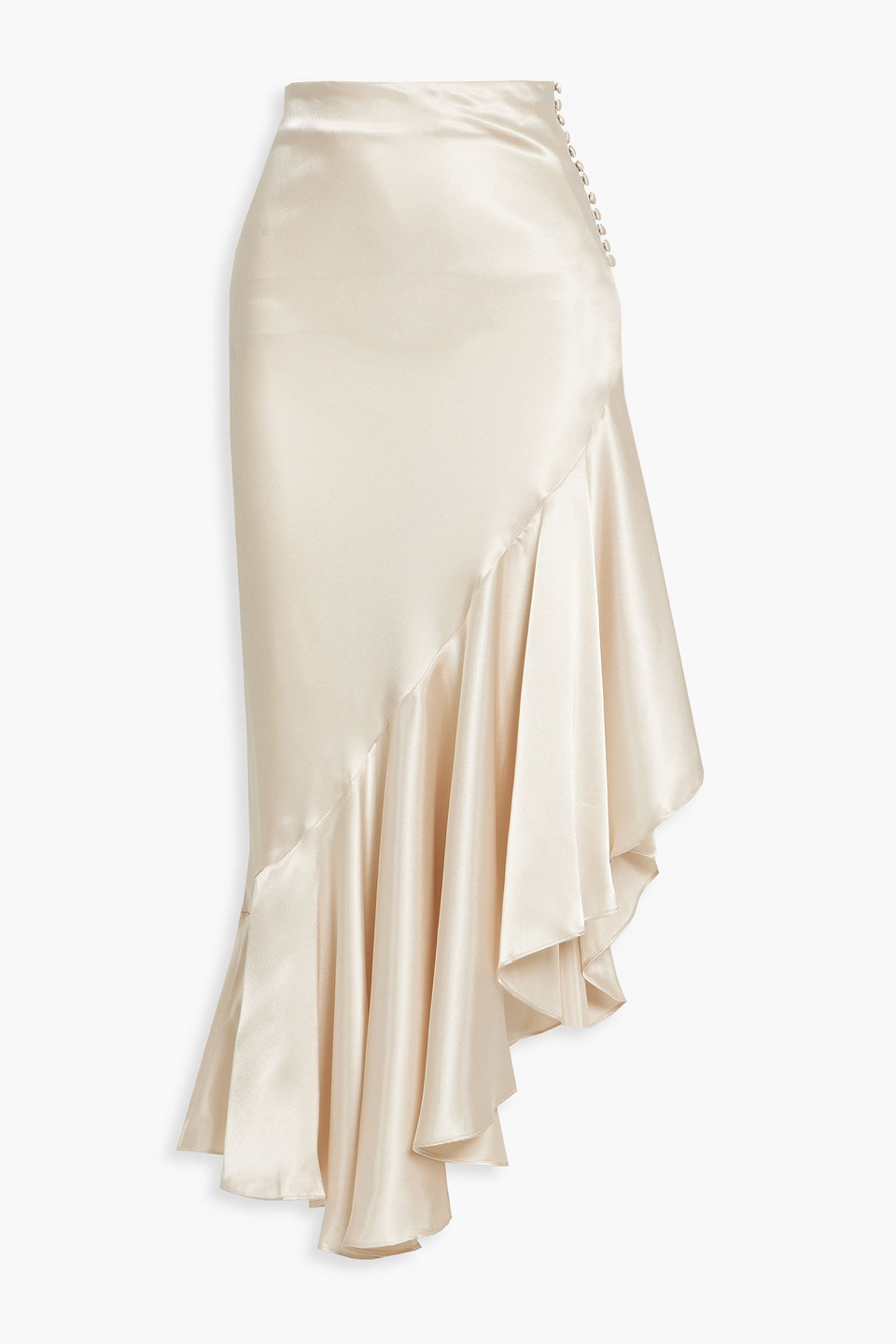 The Line By K Asymmetric Ruffled Satin Midi Skirt In Cream
