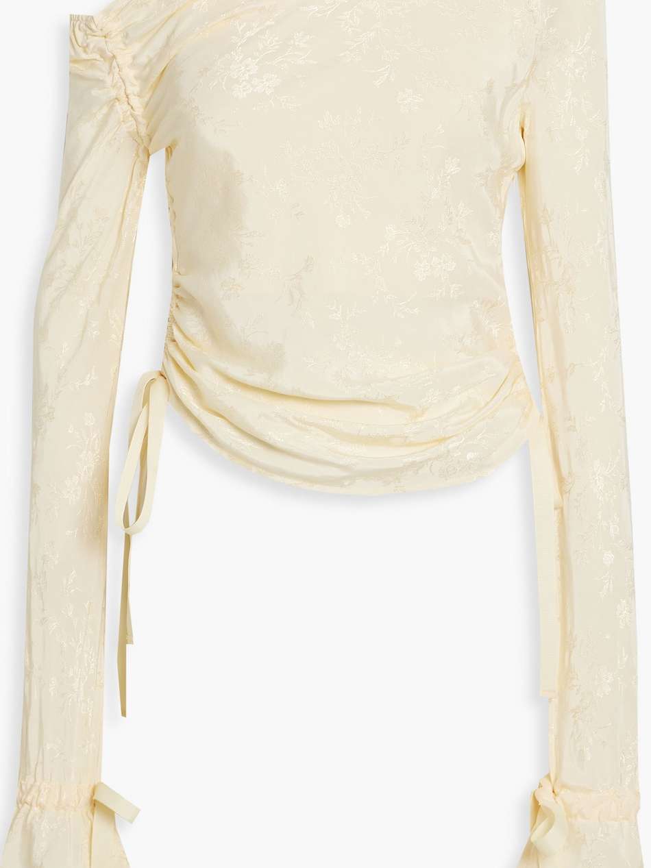 one-shoulder gathered jacquard top