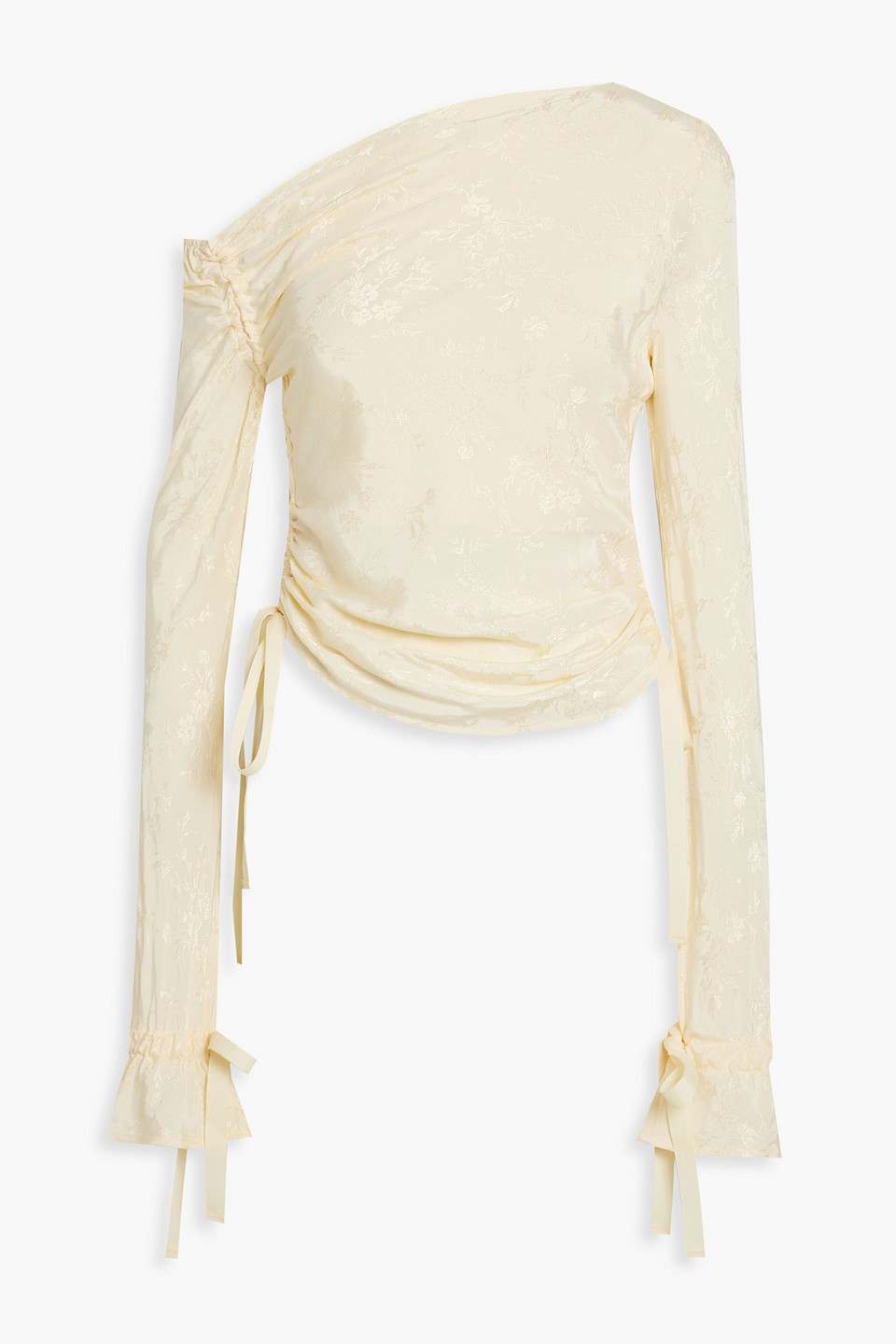 The Line By K One-shoulder Gathered Jacquard Top In Cream