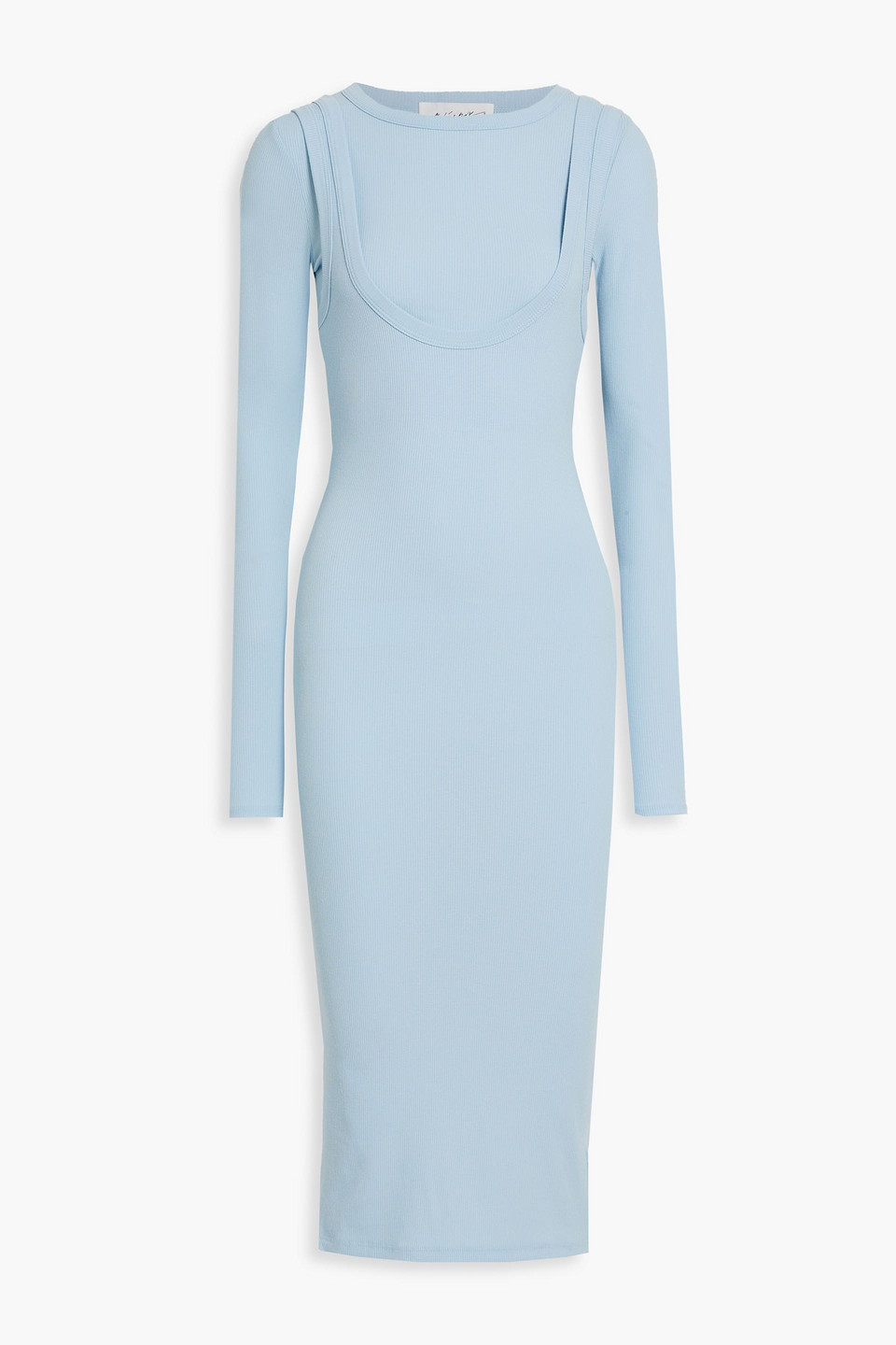 the line by k - layered stretch cotton and modal-blend jersey midi dress - blue - m