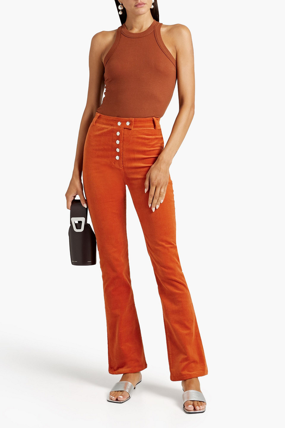 Shop The Line By K Cotton-blend Corduroy Bootcut Pants In Orange