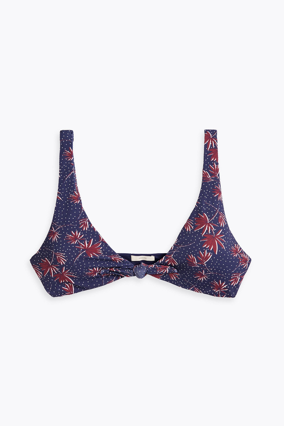 Eberjey Cassidy Knotted Printed Stretch-piqué Bikini Top In Navy