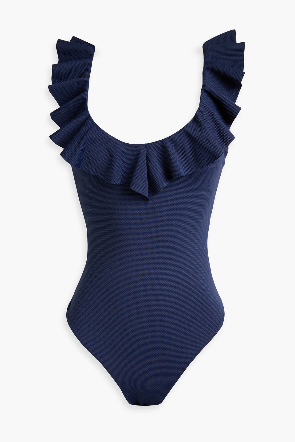 Eberjey Ruffled Stretch-piquè Swimsuit In Navy