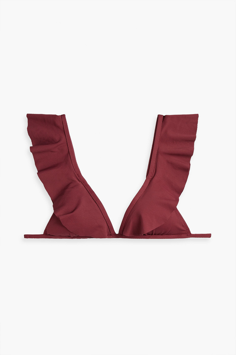 Eberjey Ruffled Stretch-piqué Bikini Top In Claret