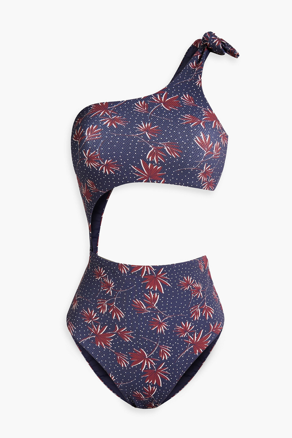 Eberjey Ibiza One-shoulder Cutout Printed Stretch-piquè Swimsuit In Navy