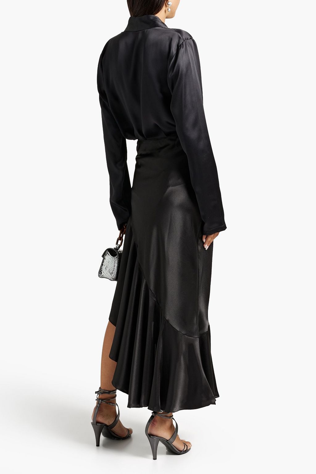 THE LINE BY K Asymmetric ruffled satin midi skirt
