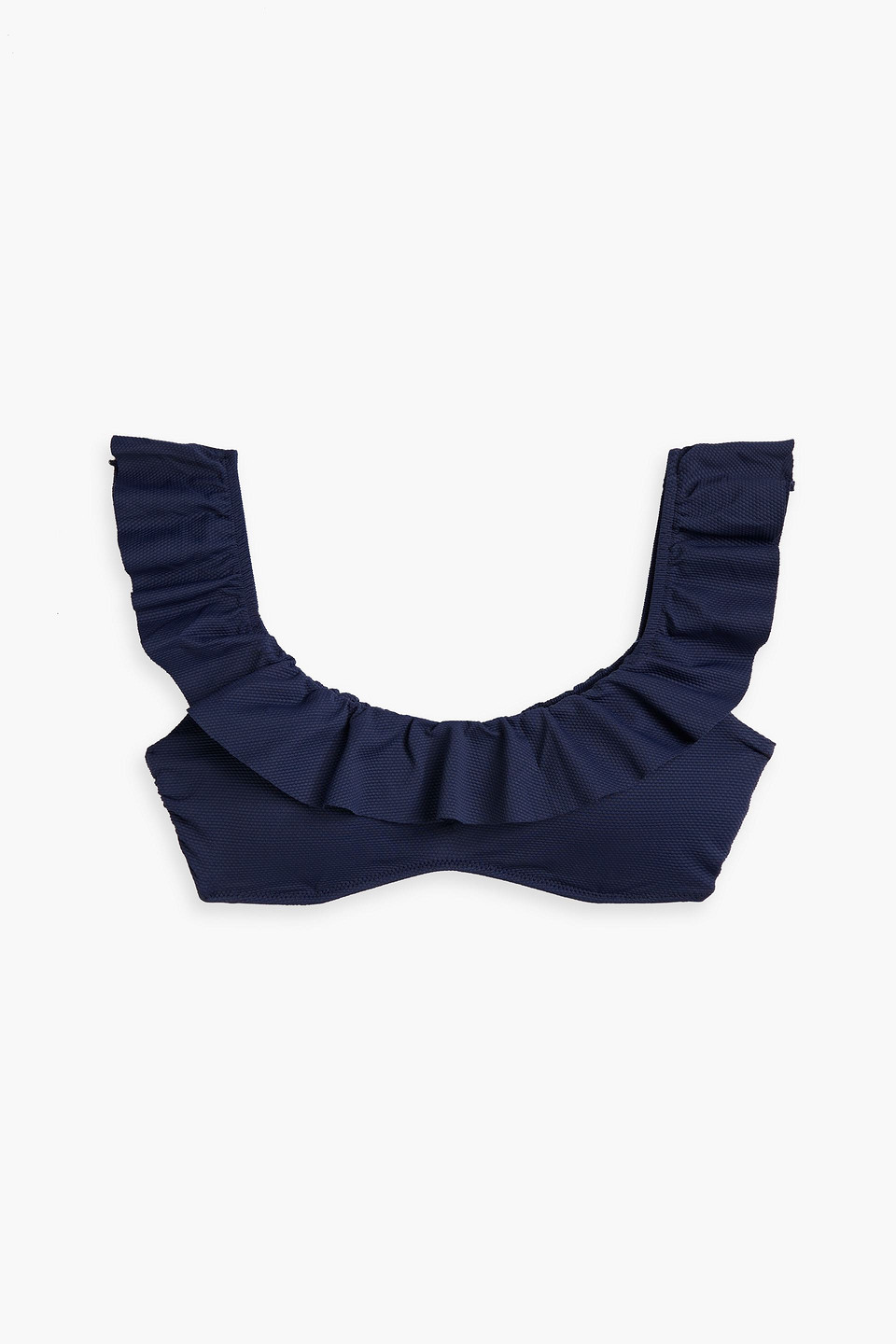 Eberjey Ruffled Stretch-piquè Bikini Top In Navy