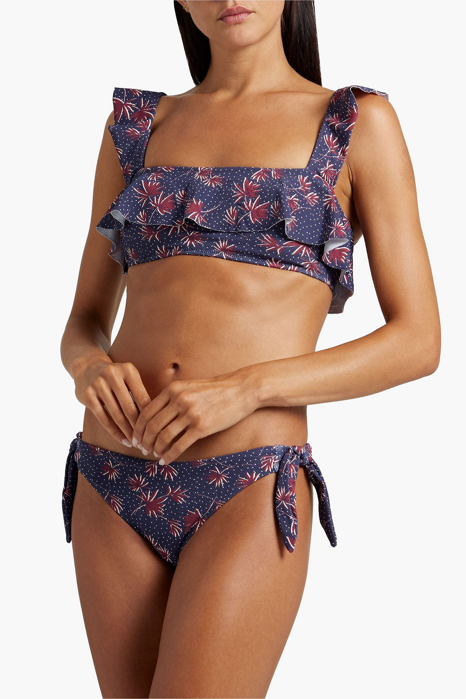 EBERJEY RUFFLED PRINTED STRETCH-PIQUÈ BIKINI TOP 3074457345633070151