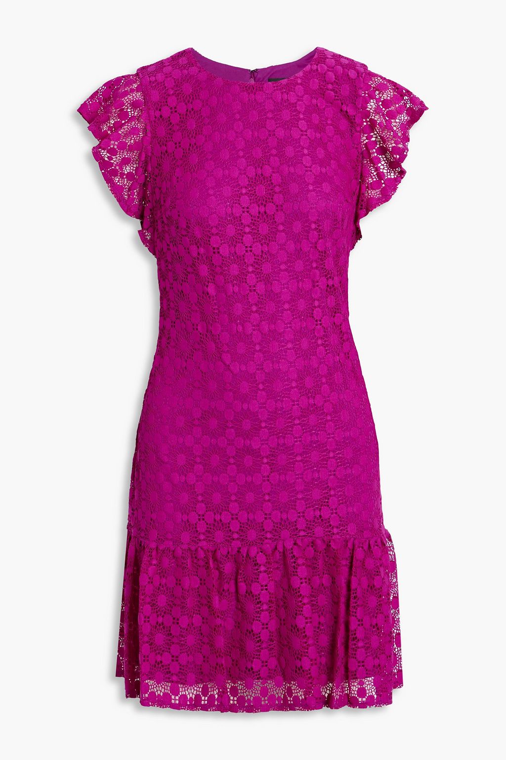 DKNY Ruffled crocheted lace mini dress