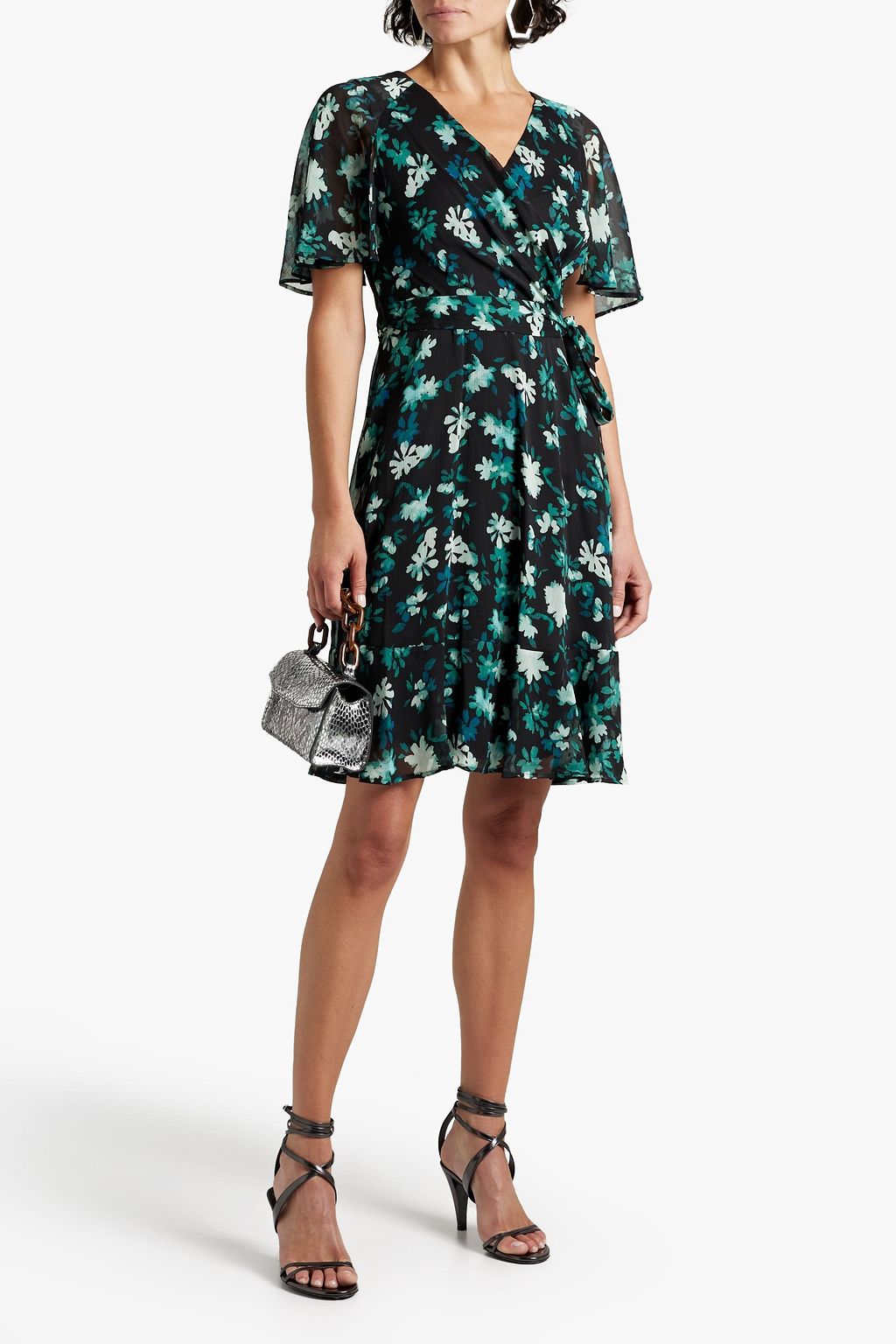 DKNY ジョーゼット ミニワンピース ラップ風 プリント