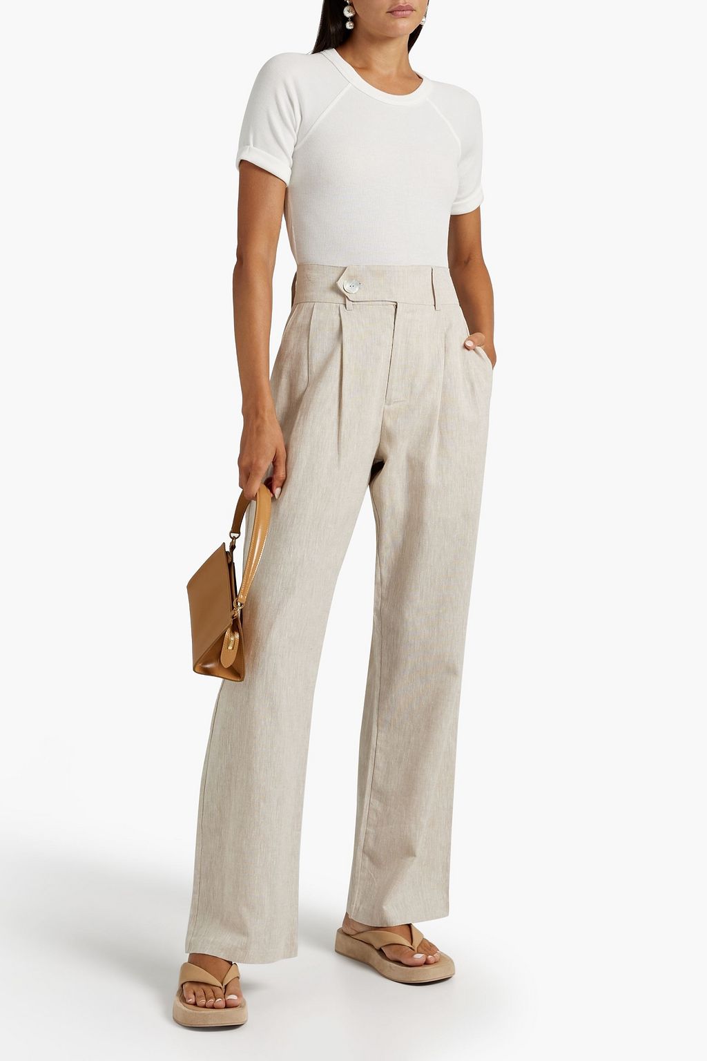 THE LINE BY K Bettina pleated linen-blend straight-leg pants
