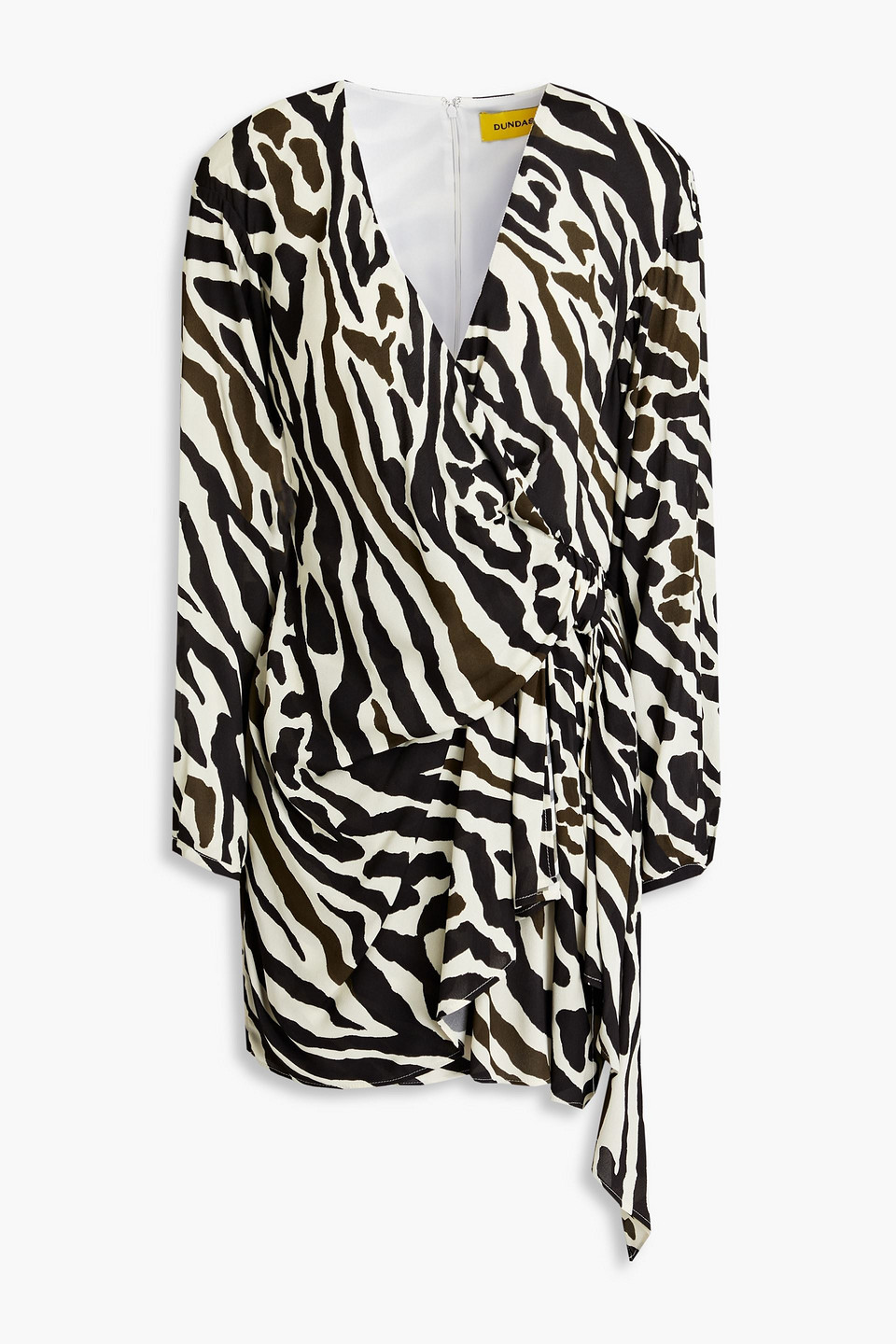 Dundas Wrap-effect Draped Zebra-print Crepe Mini Dress In Animal Print