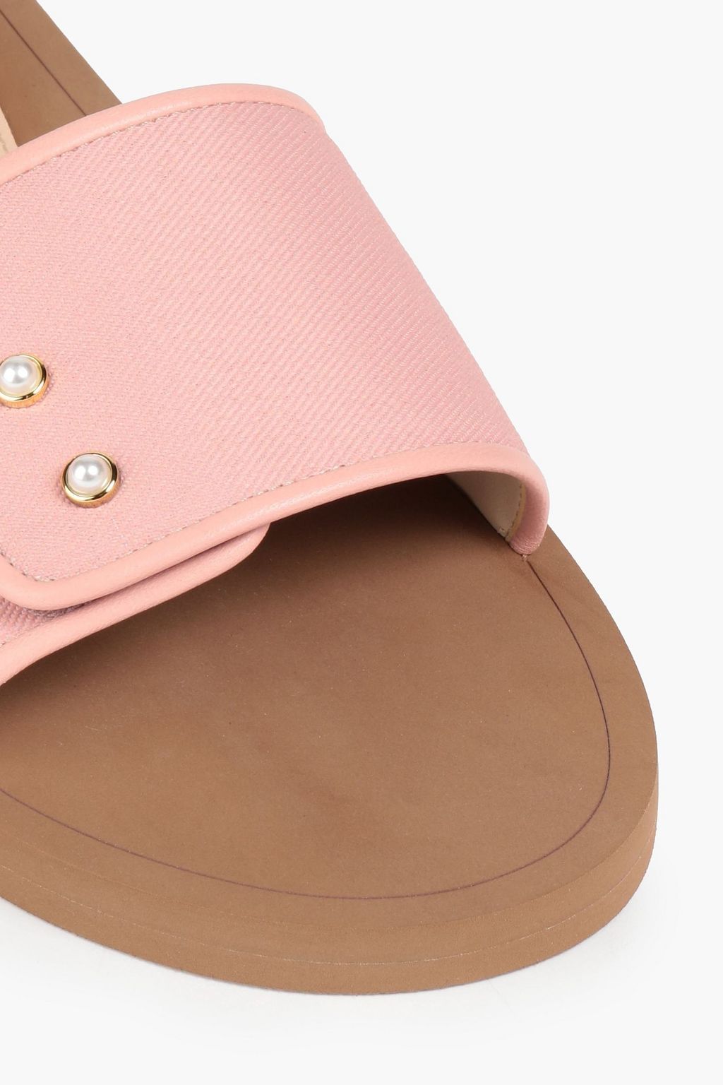 STUART WEITZMAN Embellished leather-trimmed twill slides