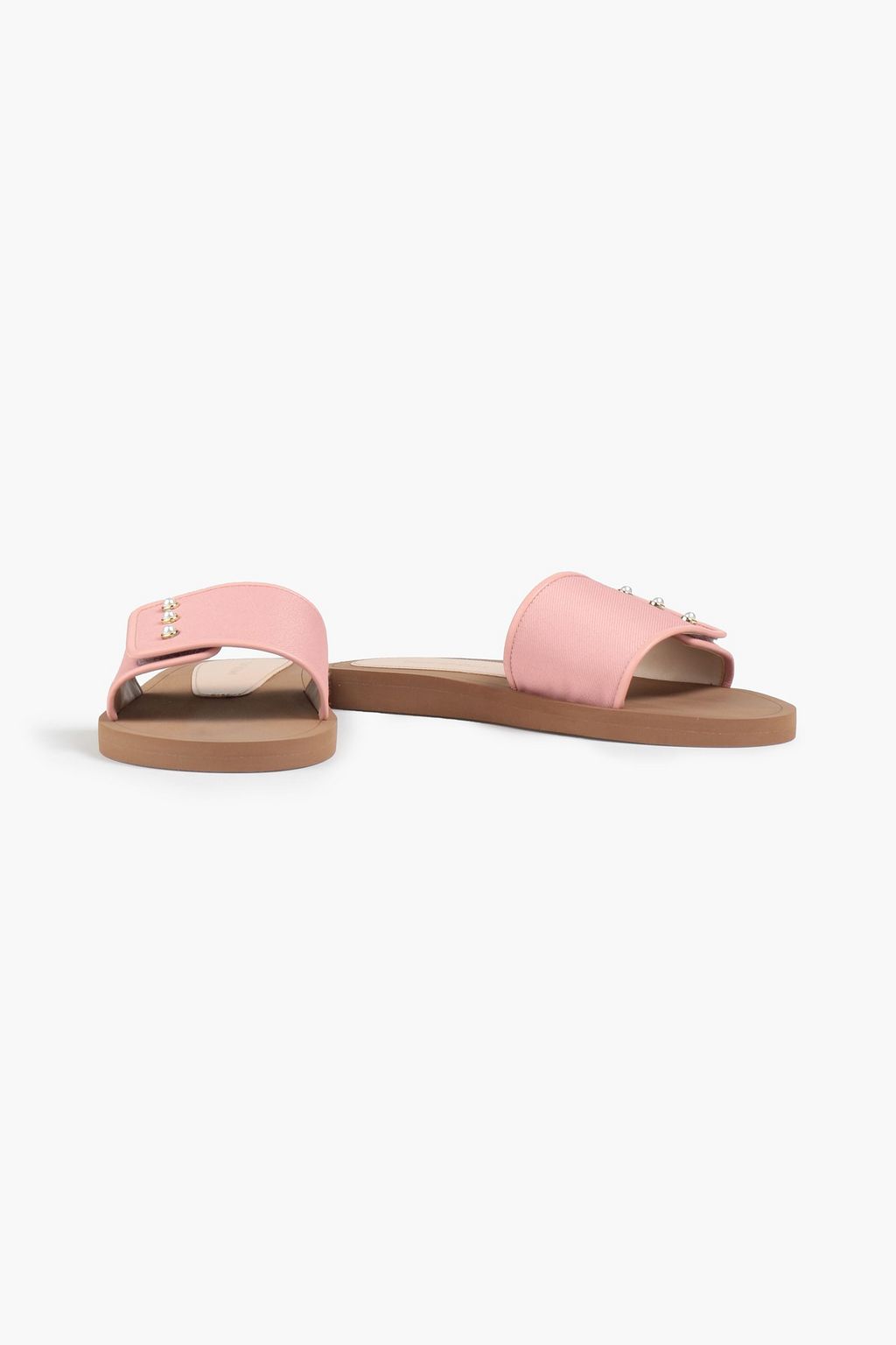 STUART WEITZMAN Embellished leather-trimmed twill slides