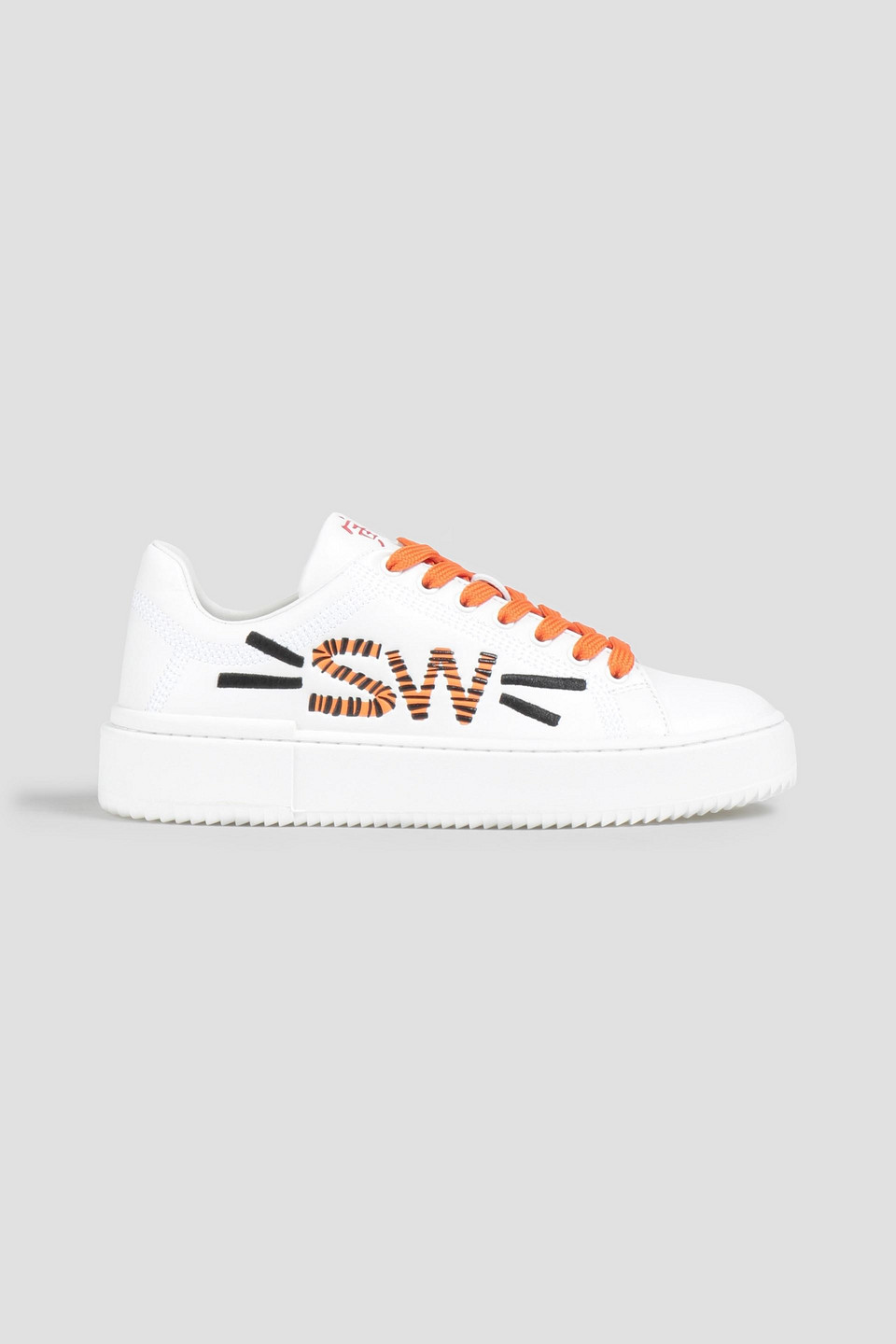 Stuart Weitzman Embroidered Printed Leather Trainers In White