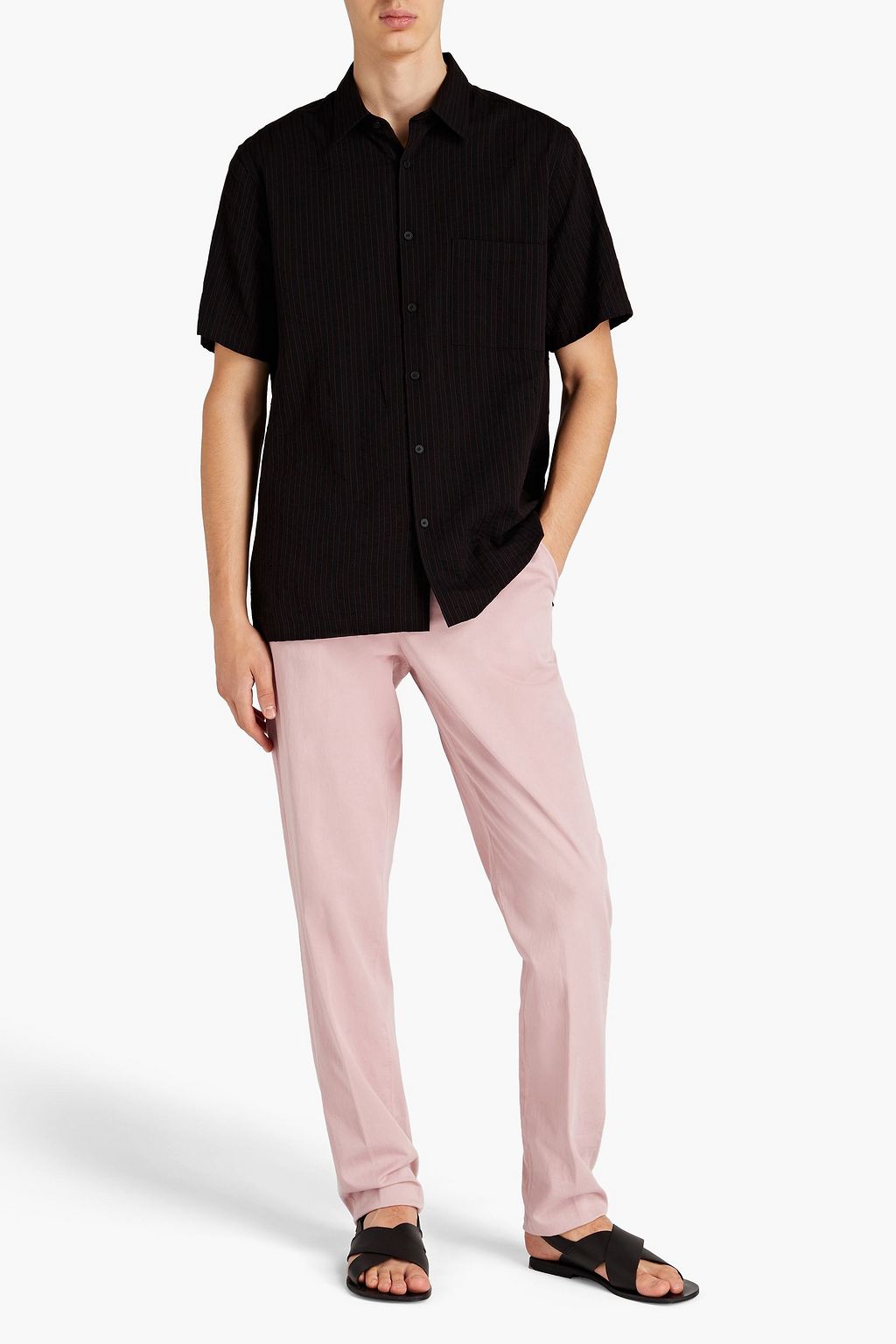 THEORY Striped cotton-blend jacquard shirt