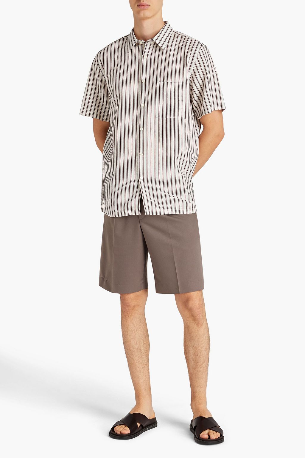 THEORY Striped cotton-blend jacquard shirt