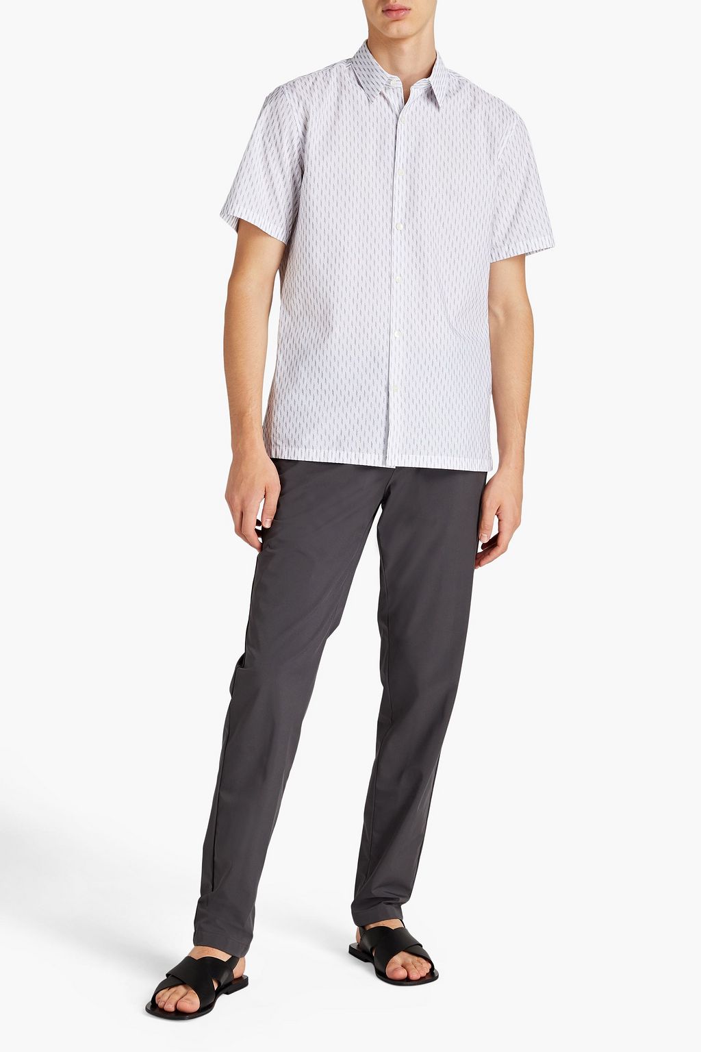 THEORY Irving striped cotton-jacquard shirt