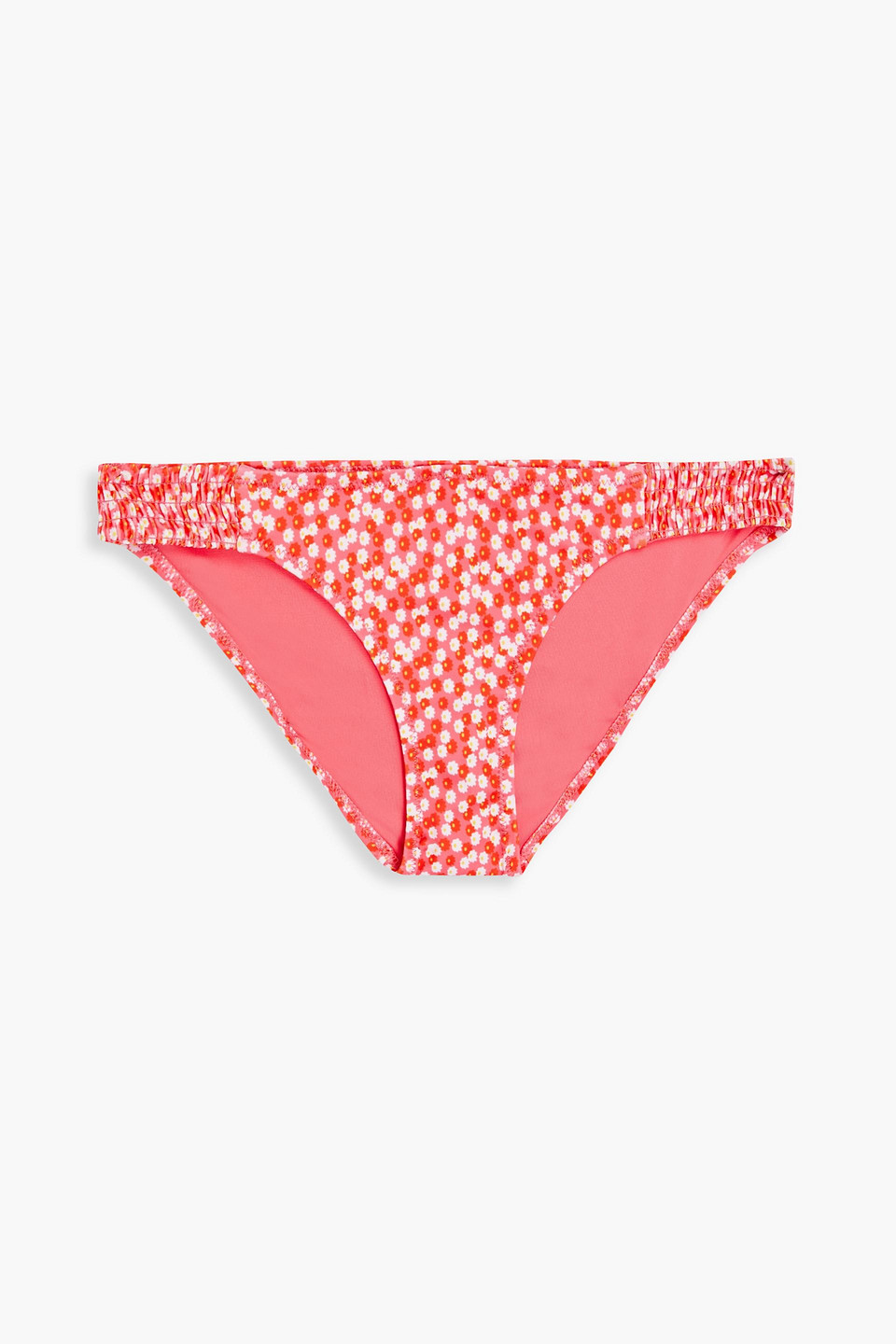 Solid & Striped Shirred Floral-print Low-rise Bikini Briefs In Pink