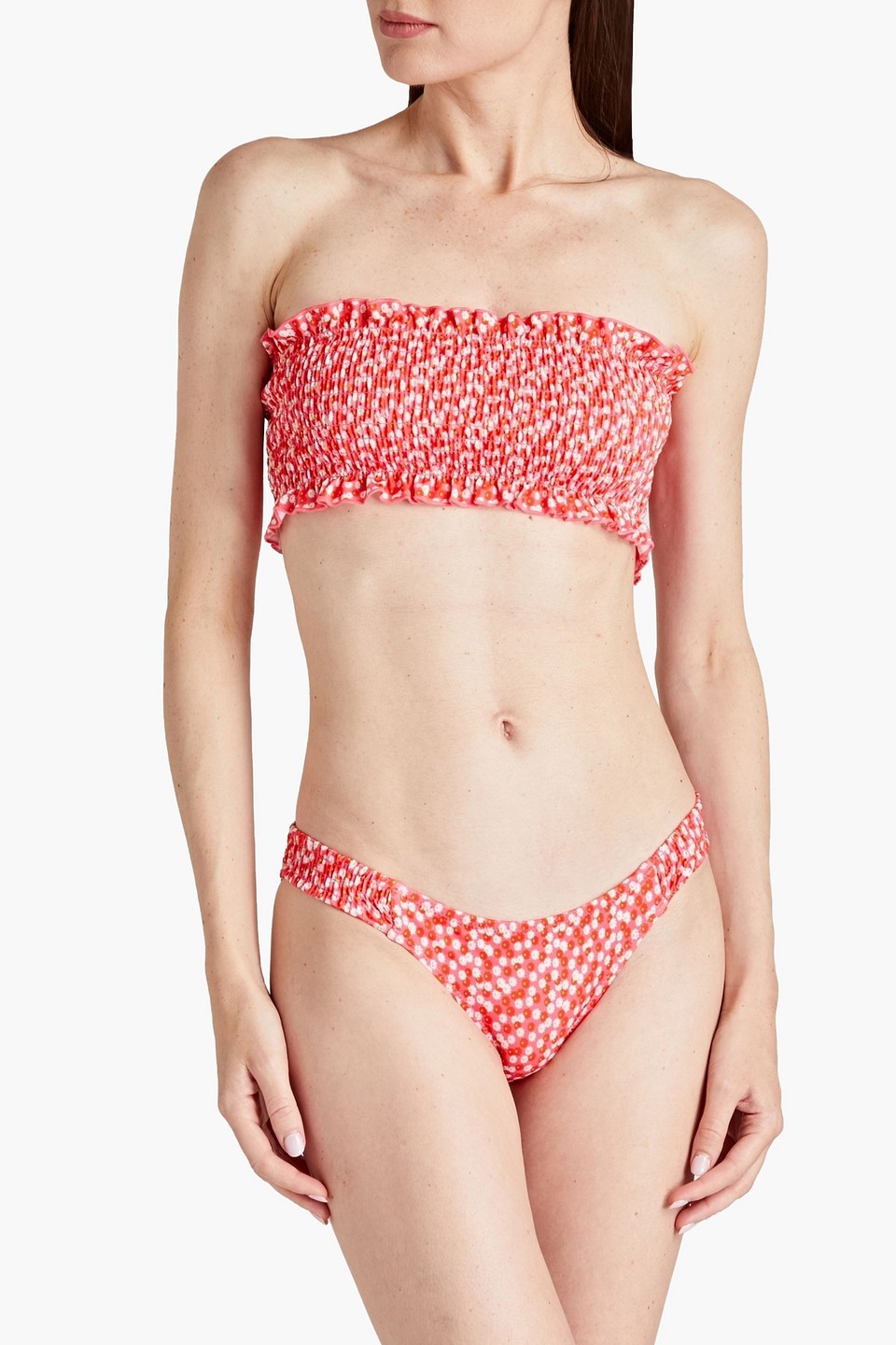  Solid & Striped - Tief Sitzendes Bikini-höschen Mit Floralem Print Und Raffung - Orange - Xs 