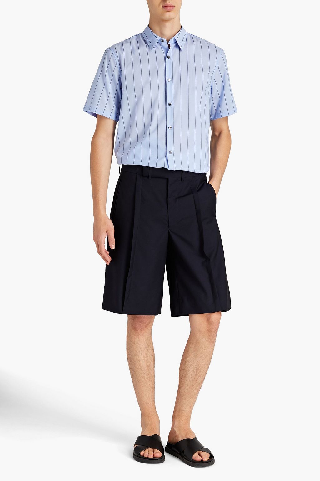 THEORY Irving striped cotton-poplin shirt