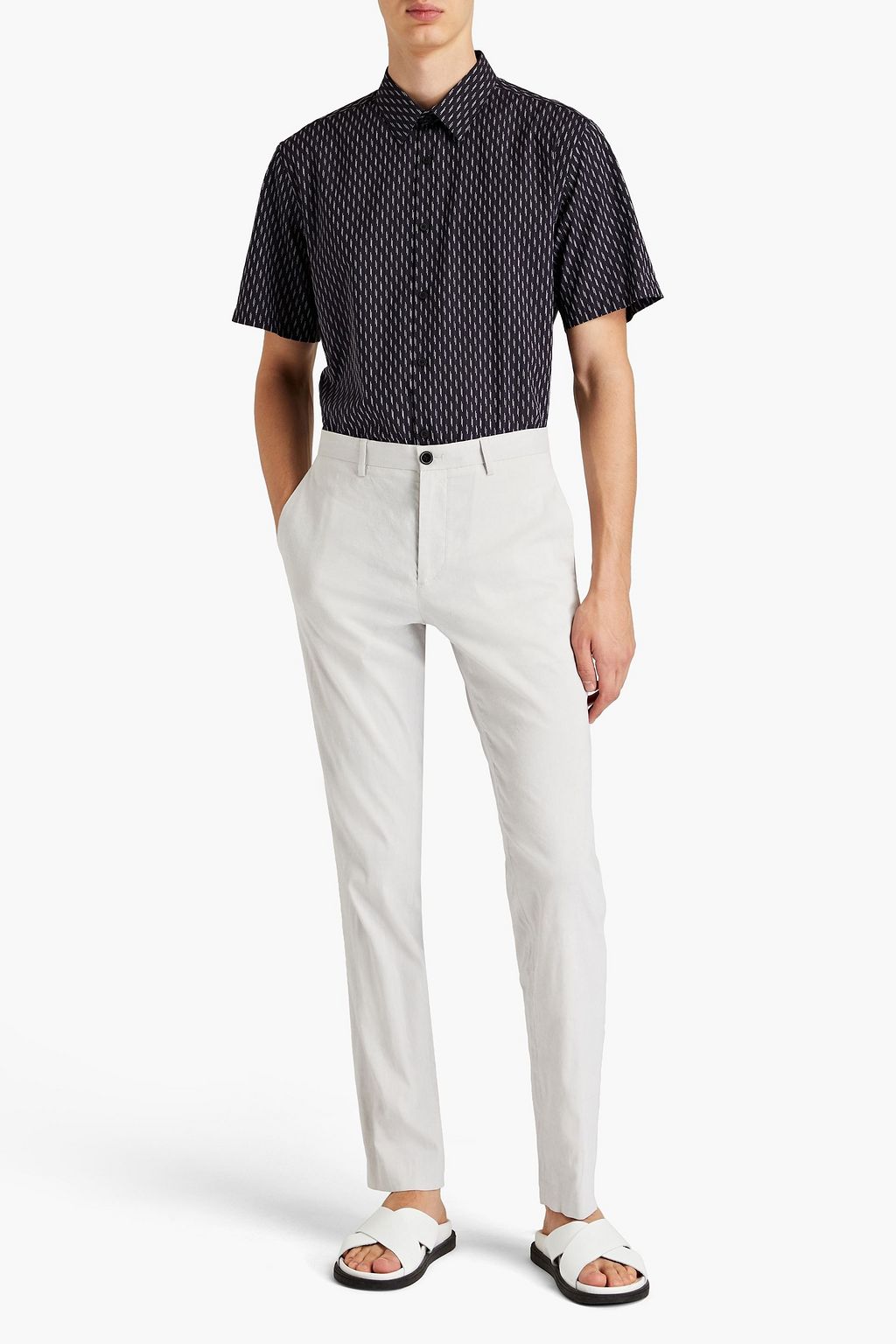 THEORY Irving striped cotton-jacquard shirt