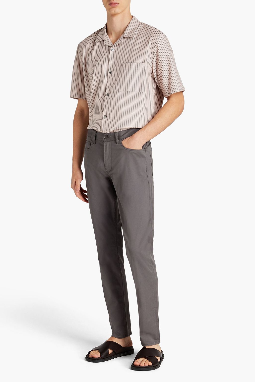 THEORY Pinstriped cotton-piqué shirt