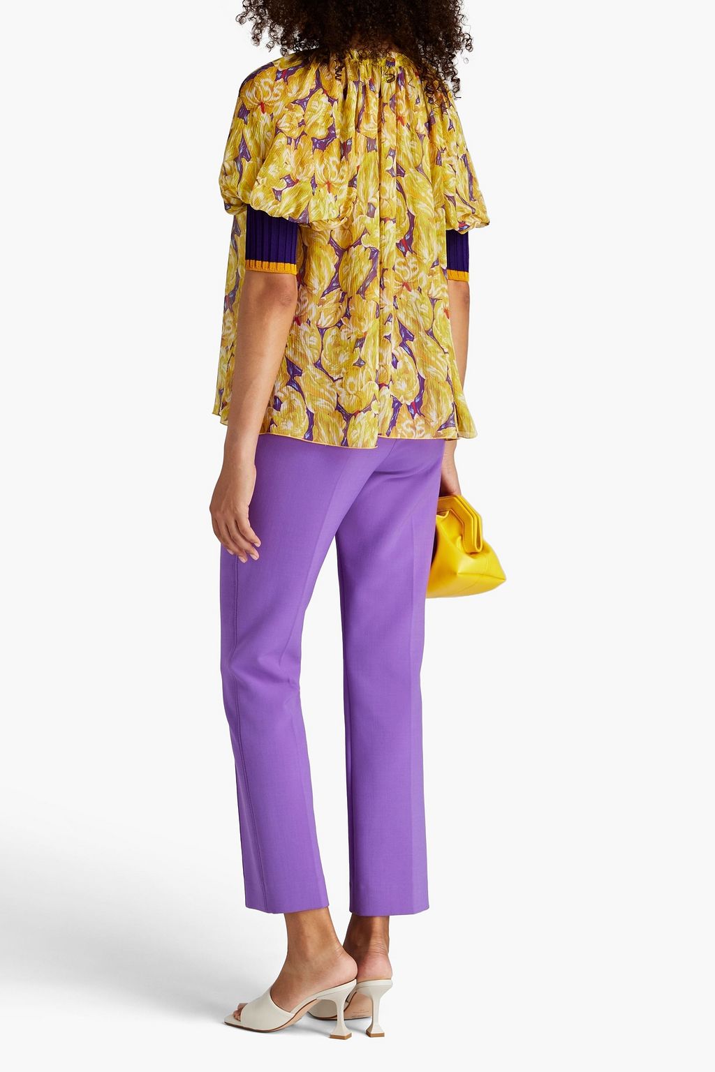 MISSONI Gathered floral-print silk-crepon top