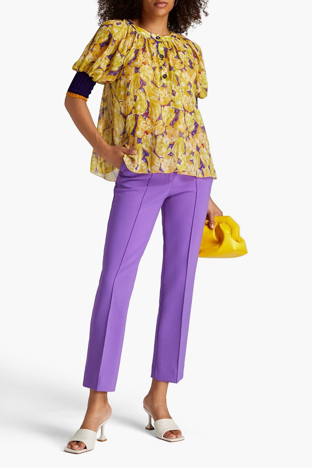 MISSONI Gathered floral-print silk-crepon top