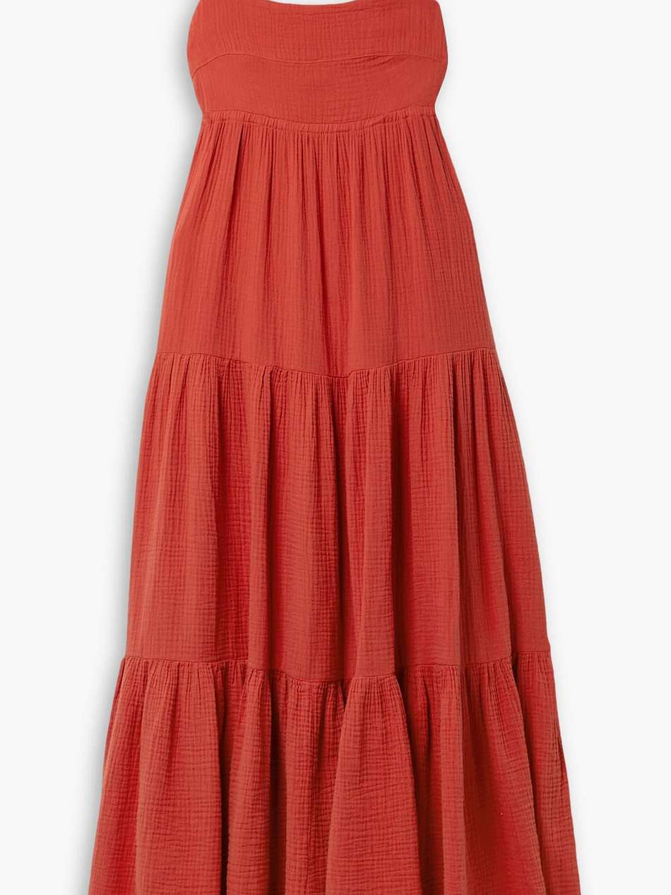 marguerite tiered cotton-seersucker maxi dress