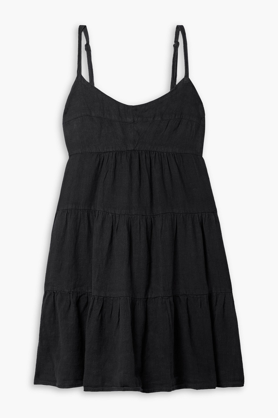Honorine Jill Tiered Linen Mini Dress In Black