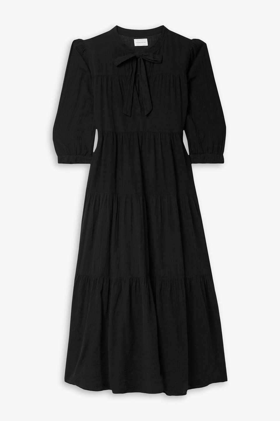 Honorine Giselle Maxikleid Aus Baumwollgaze In Knitteroptik In Schwarz