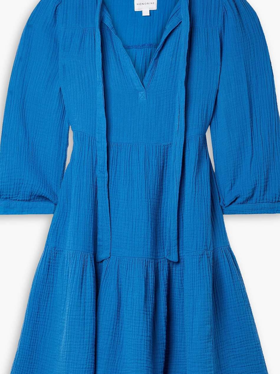 giselle bow-detailed tiered cotton-seersucker mini dress