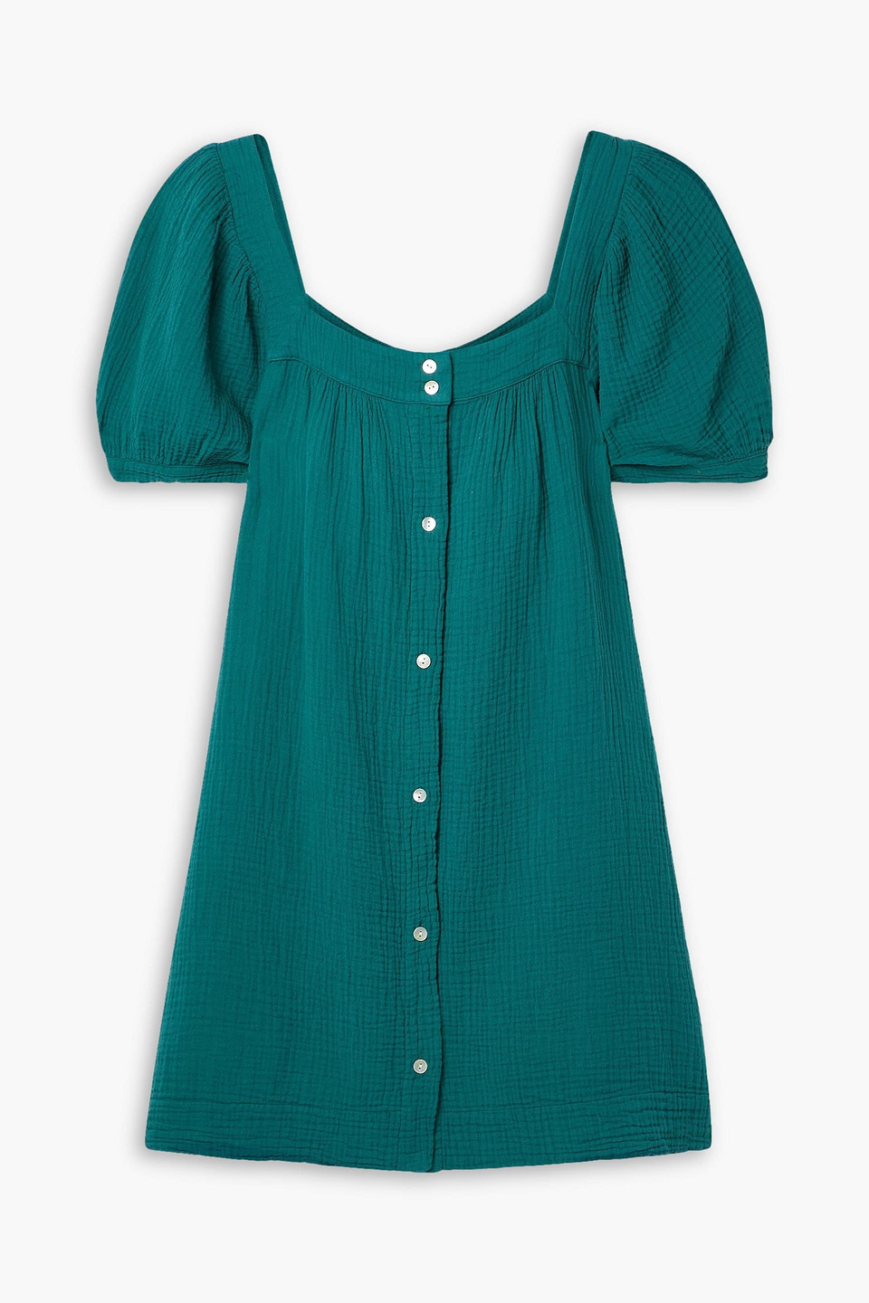 Honorine Francoise Cotton-seersucker Mini Dress In Emerald