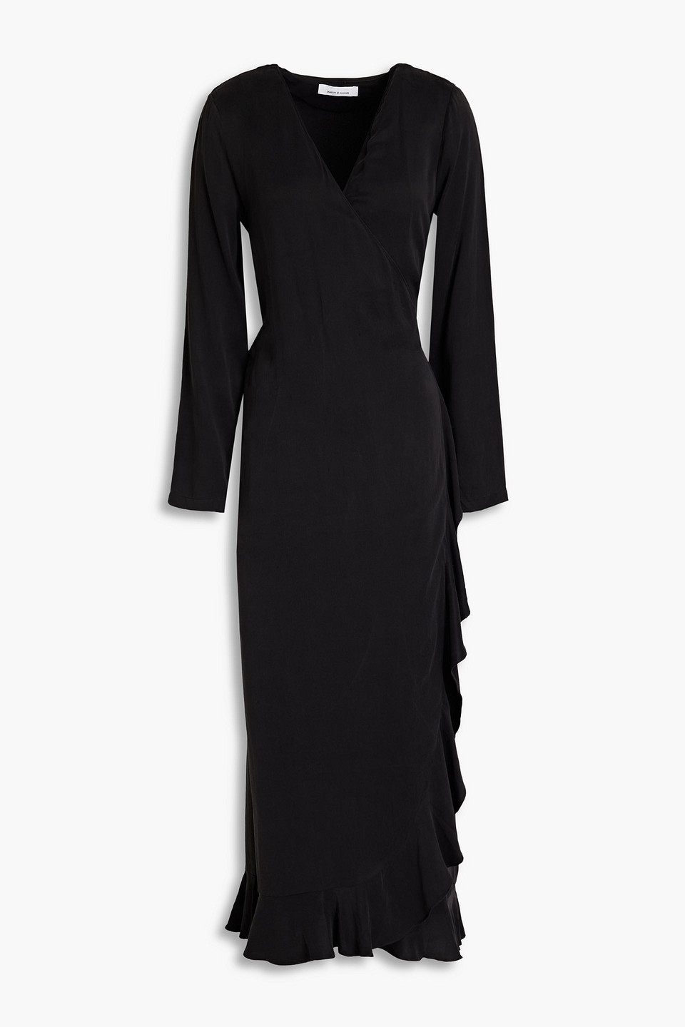 Samsã¸e Samsã¸e Limon Ruffled Crepe Midi Wrap Dress In Black