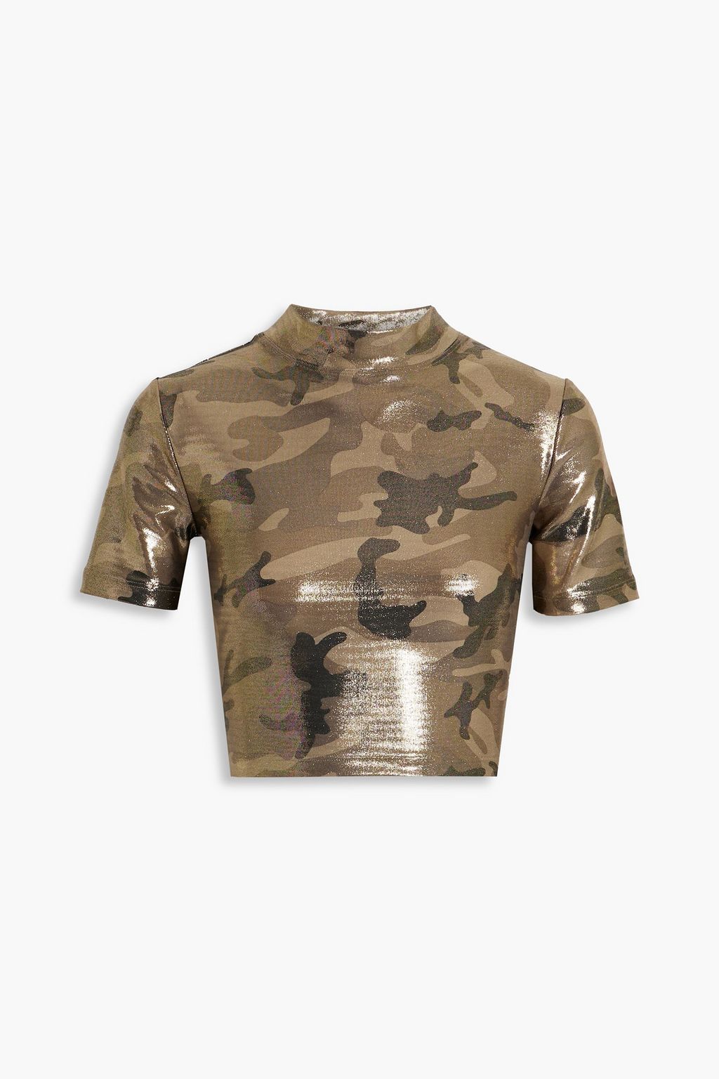 KORAL Cropped metallic camouflage print stretch jersey top THE