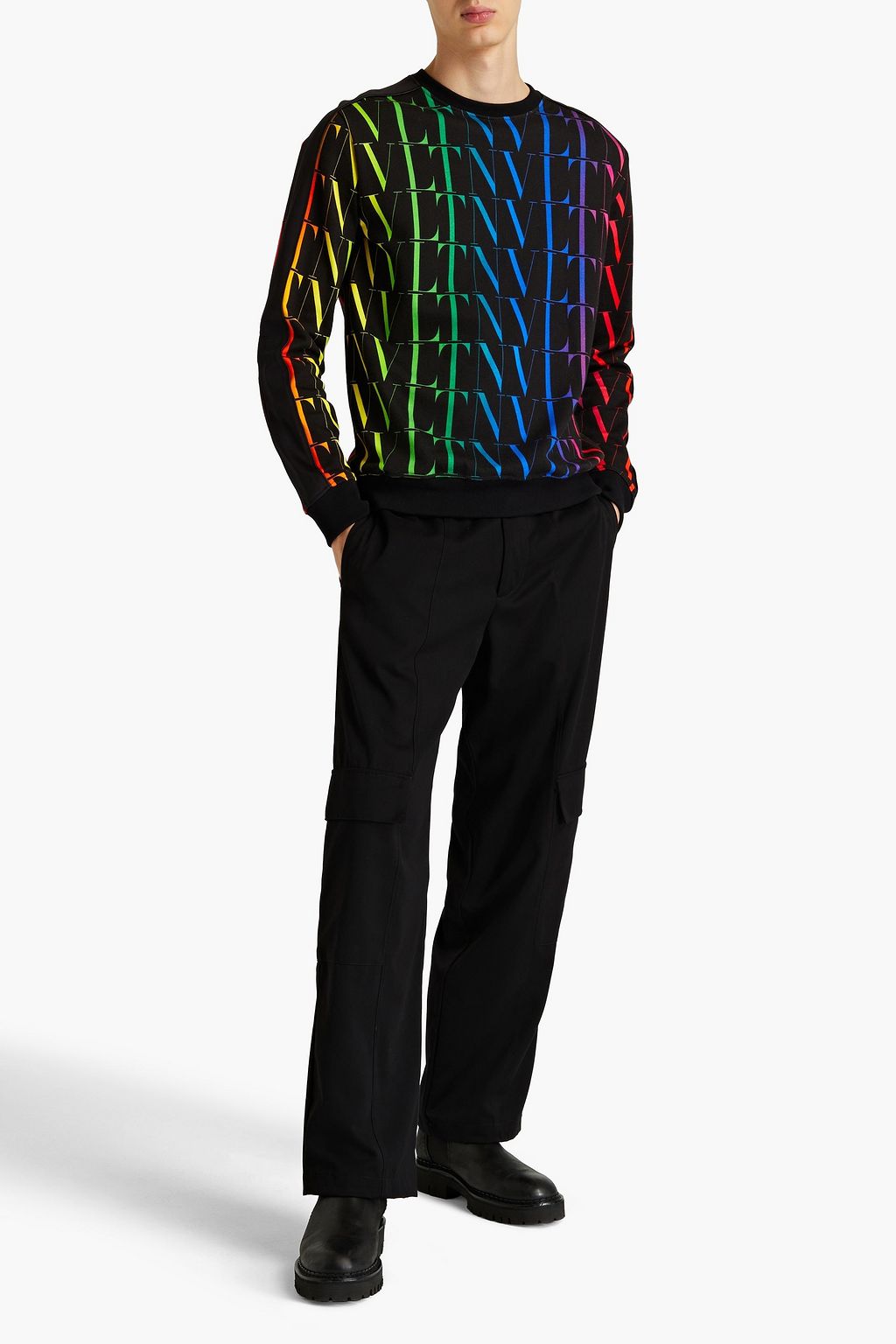 VALENTINO Logo-print French cotton-blend terry sweatshirt